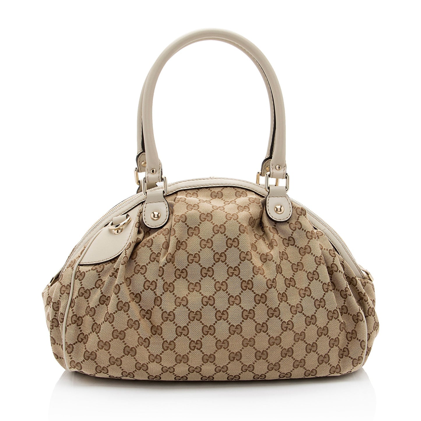 Gucci GG Sukey SHF-SQFOq5 Leather Canvas White Beige Satchel Bag