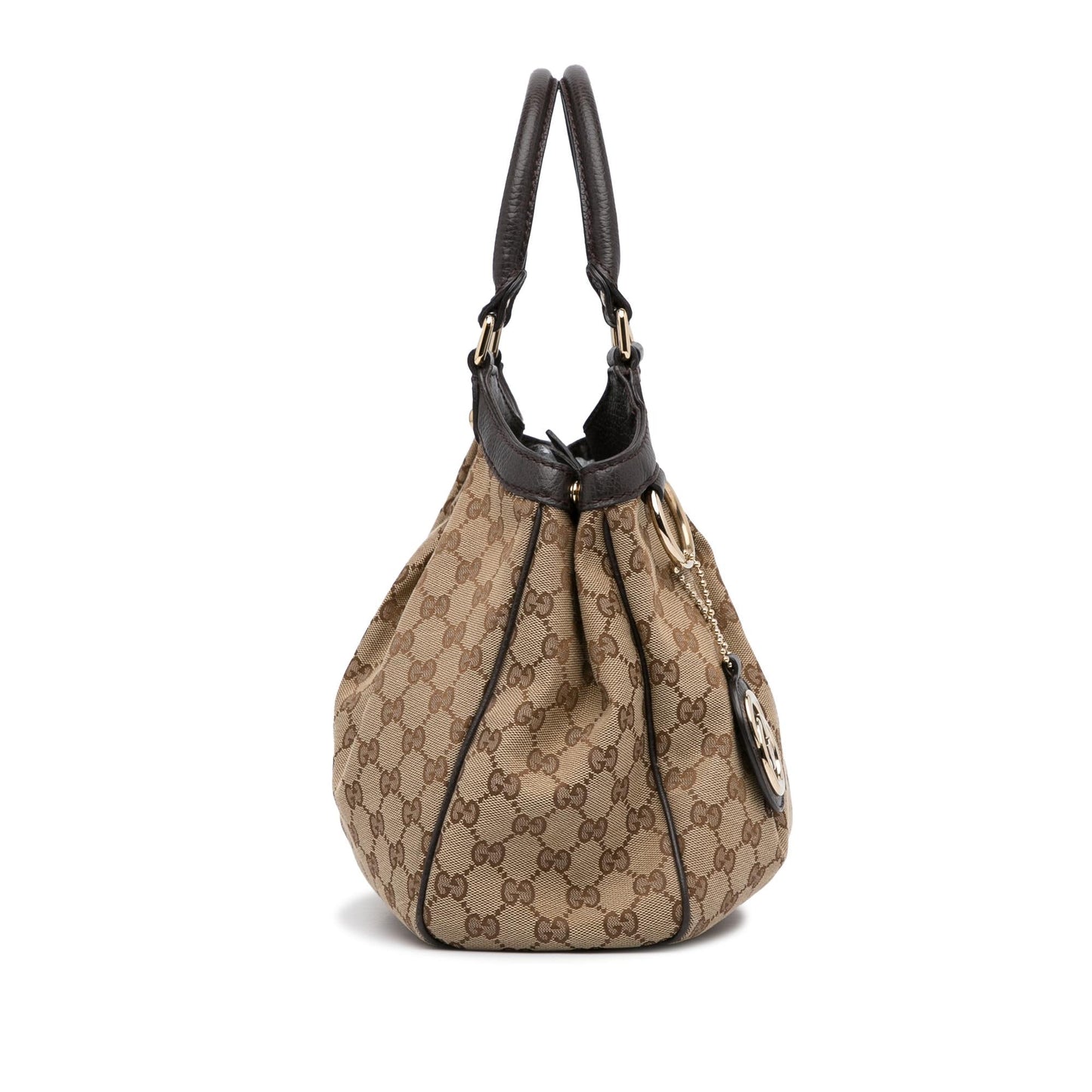 Gucci GG Sukey SHG-9lDbkn Canvas Calf Brown Tote Bag