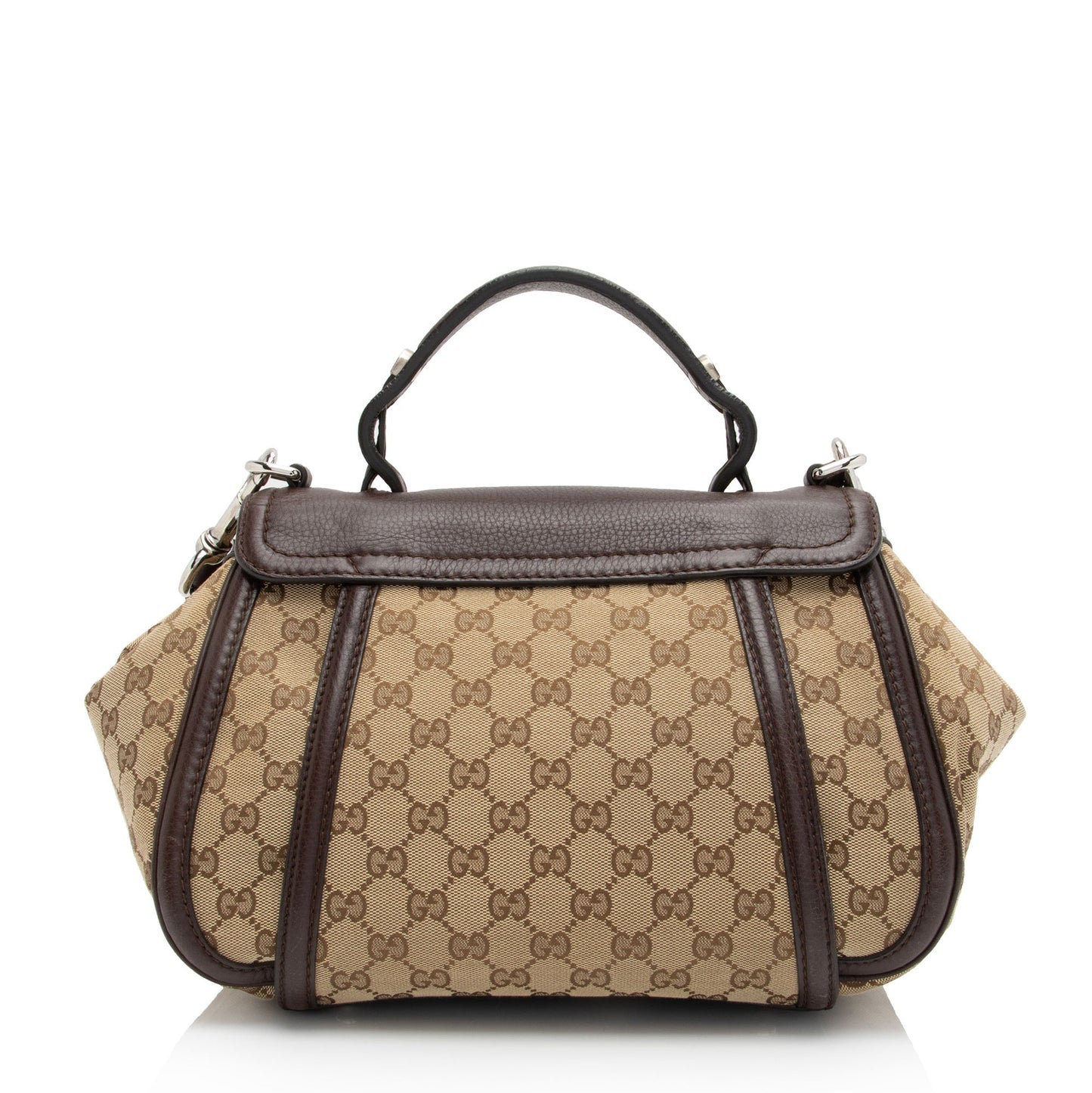 Gucci GG Techno Horsebit Top Handle Leather Canvas Brown Beige Shoulder Bag