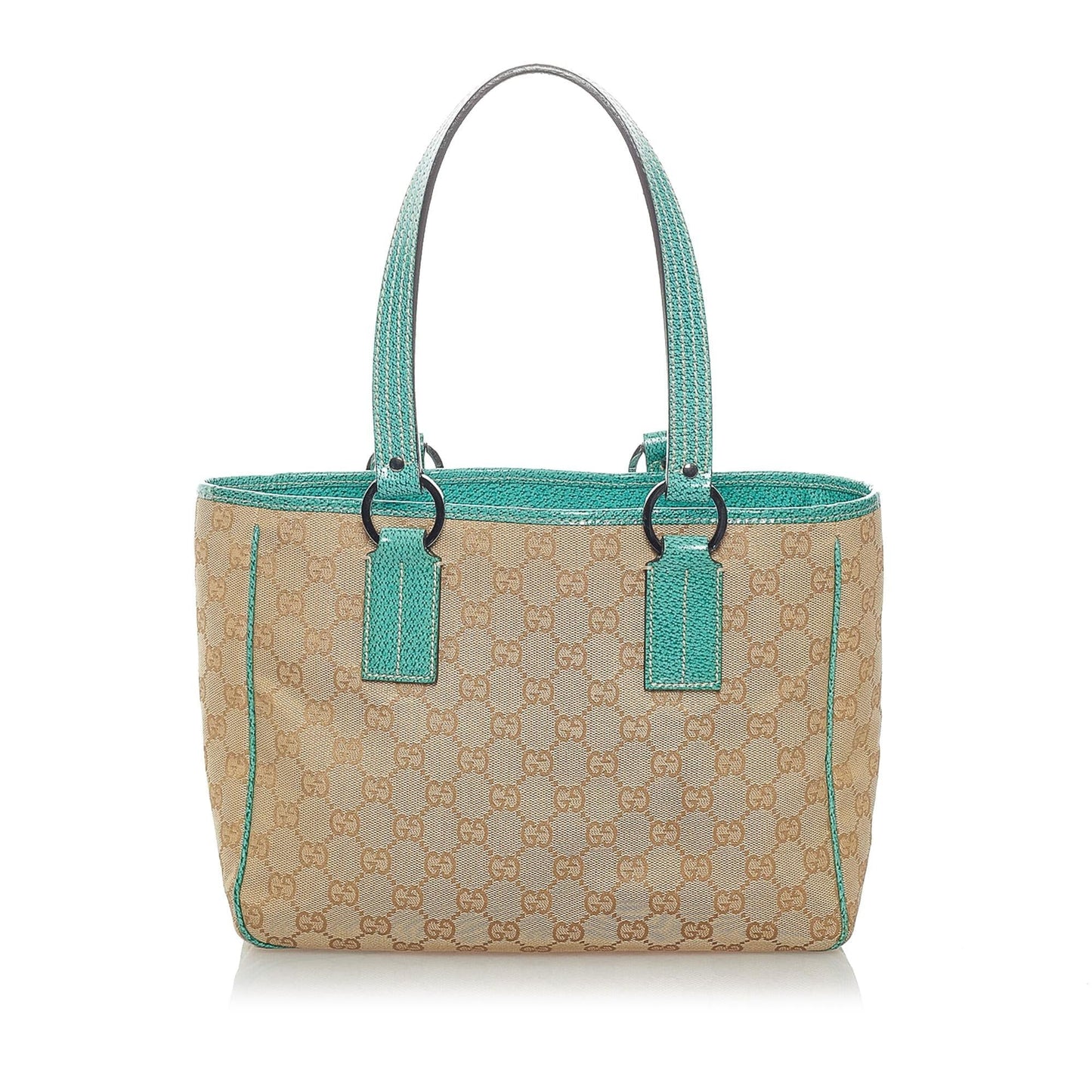 Gucci GG SHG Canvas Calf Brown Blue Tote Bag