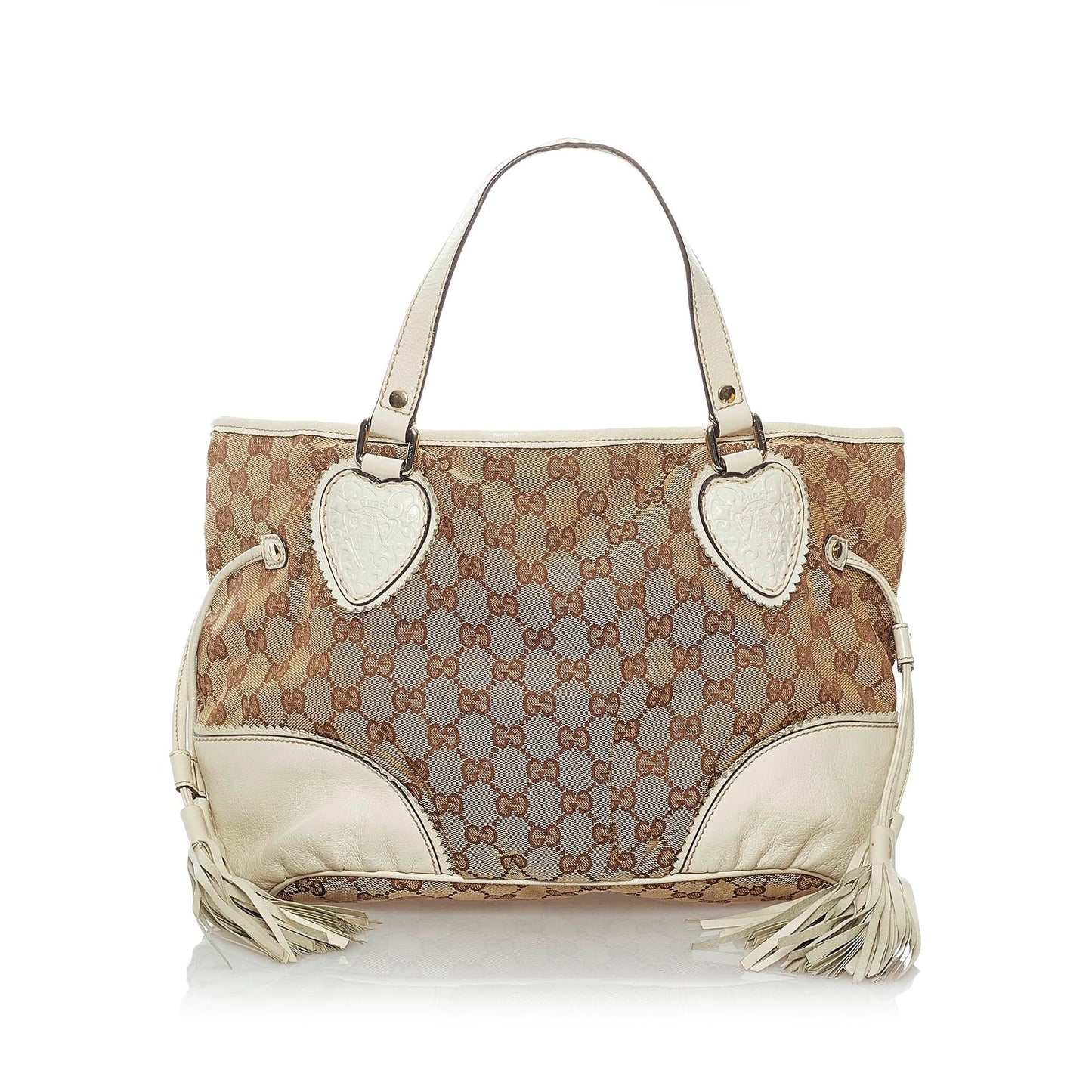 Gucci GG Tribeca SHG Canvas Calf White Brown Satchel Bag