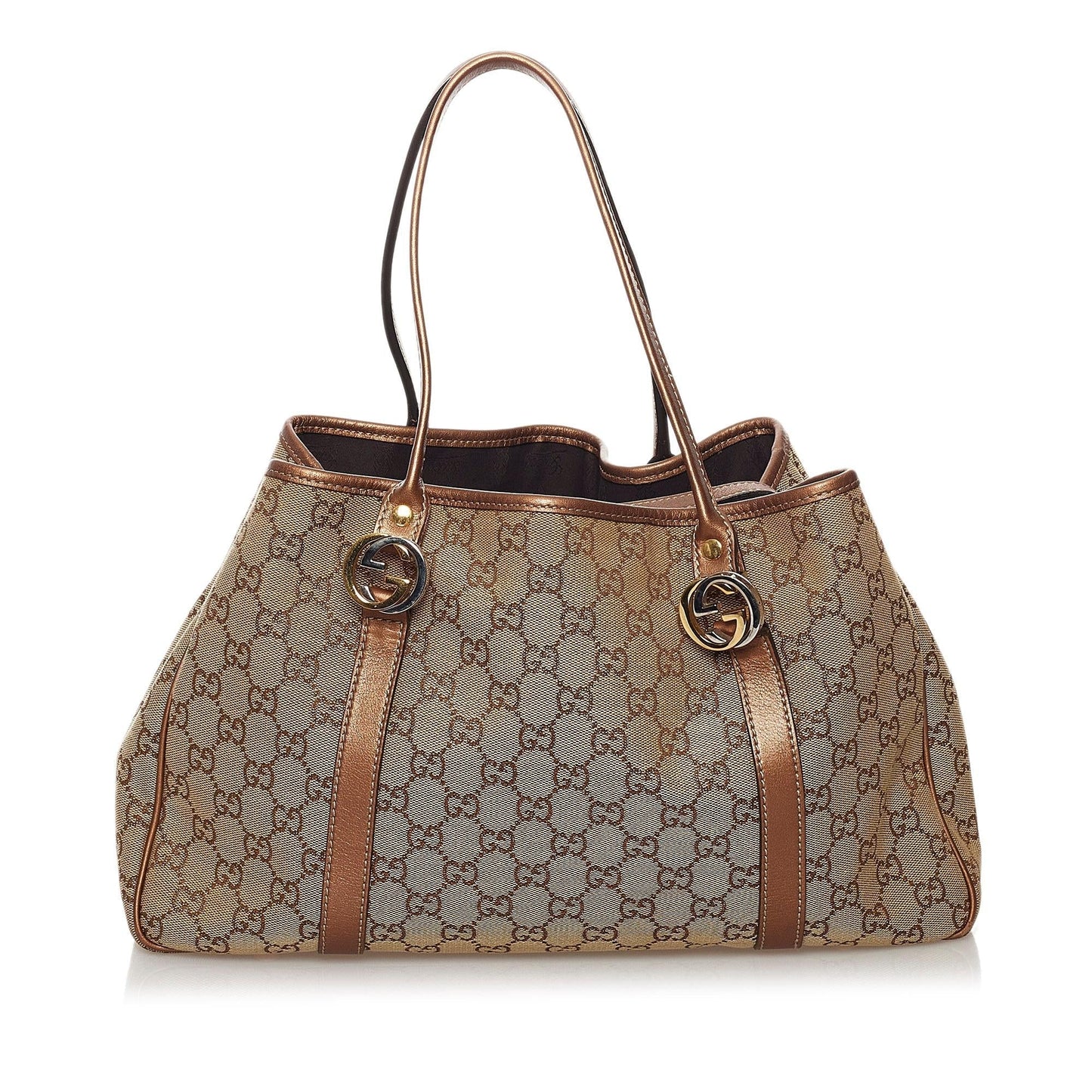 Gucci GG Twins SHG Canvas Calf Brown Tote Bag