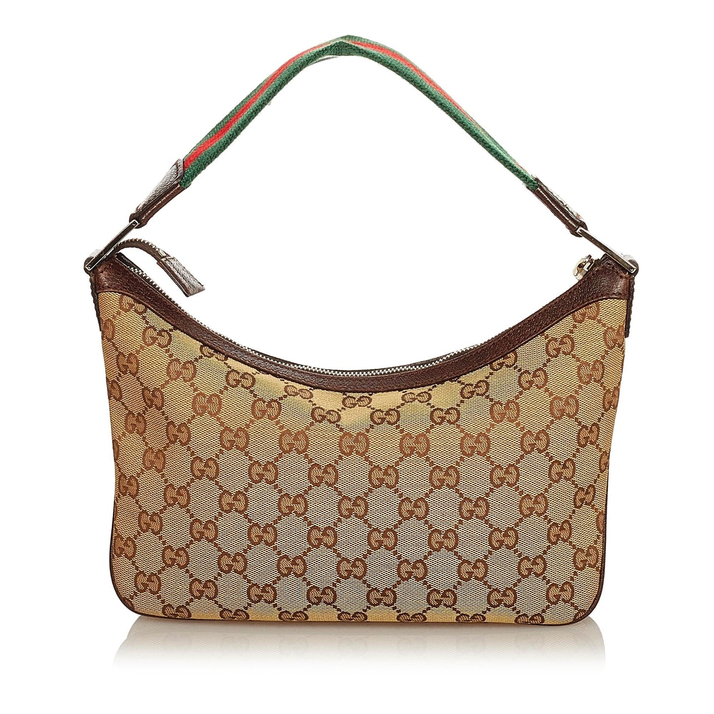 Gucci GG Web Baguette SHG Canvas Brown Handbag
