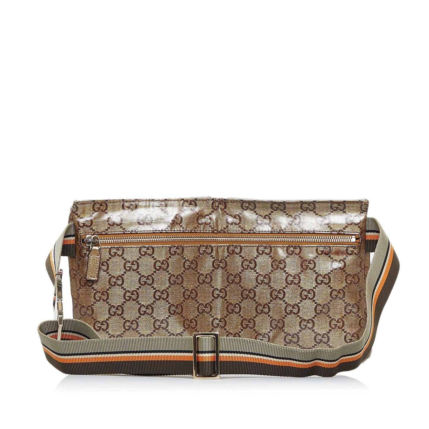 Gucci GG Web Double Pocket Belt Canvas Calf Brown Gold Accessory Shg Yzwufy