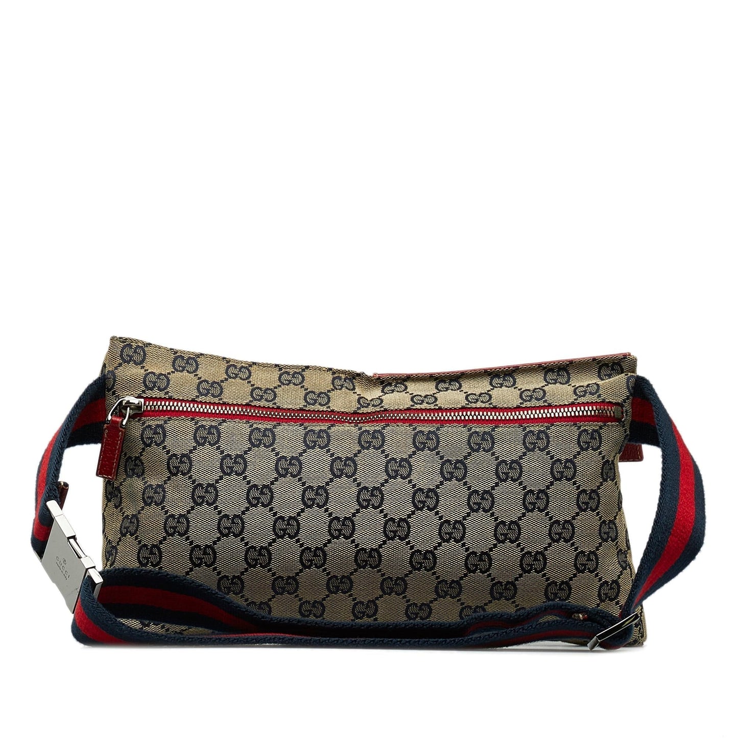 Gucci GG Web Double Pocket Belt Canvas Calf Brown Accessory Shg U7Ma9P