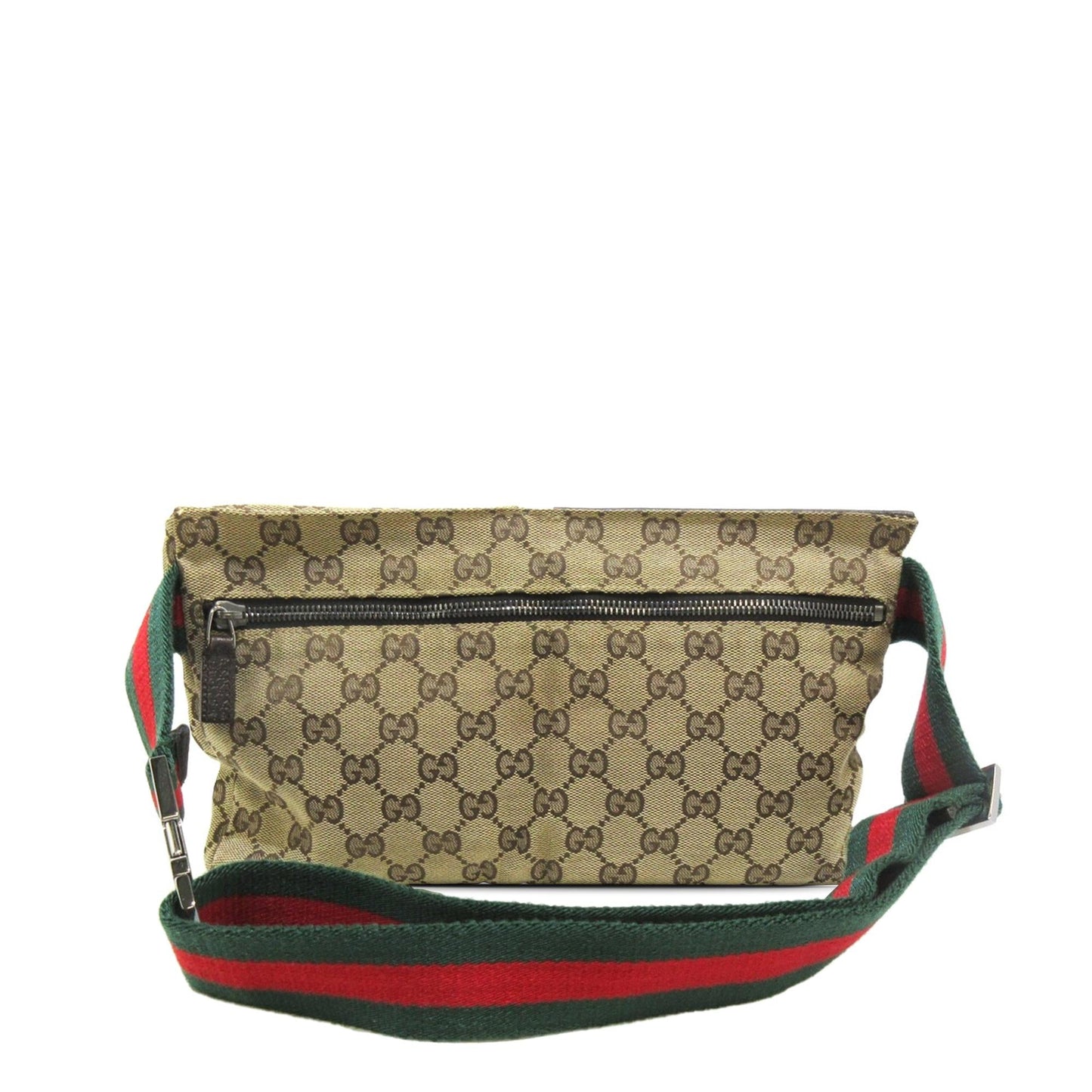 Gucci GG Web Double Pocket Belt Canvas Calf Brown Accessory Shg 8Sdlrv