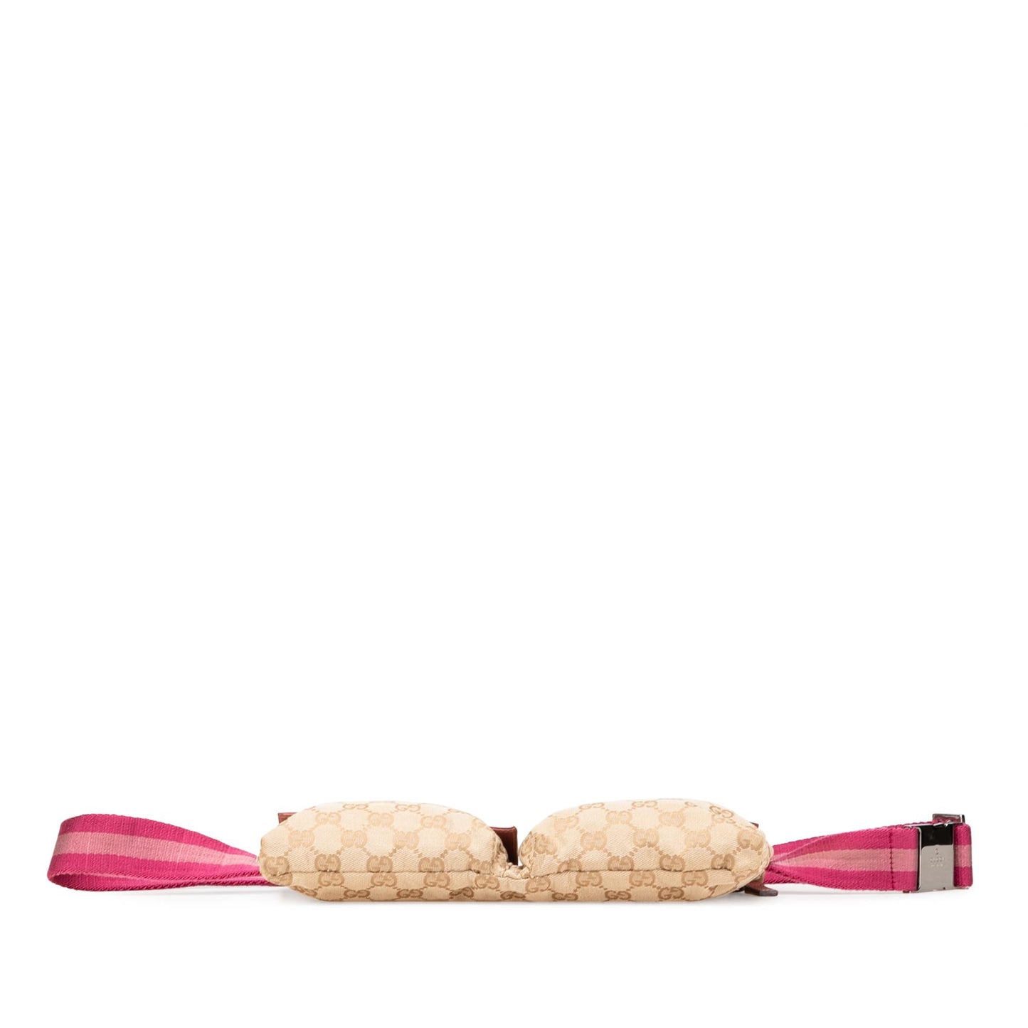 Gucci GG Web Double Pocket Belt Canvas Calf Brown Pink Accessory Bag 15