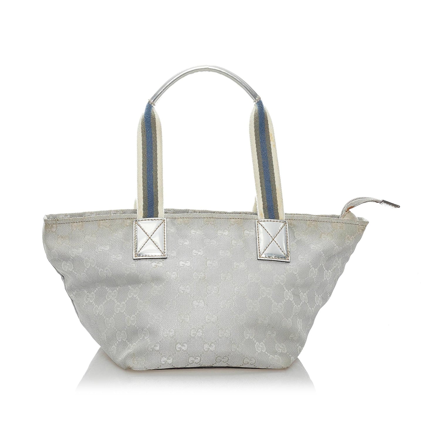 Gucci GG Web SHG Leather Canvas Patent Grey Satchel Bag