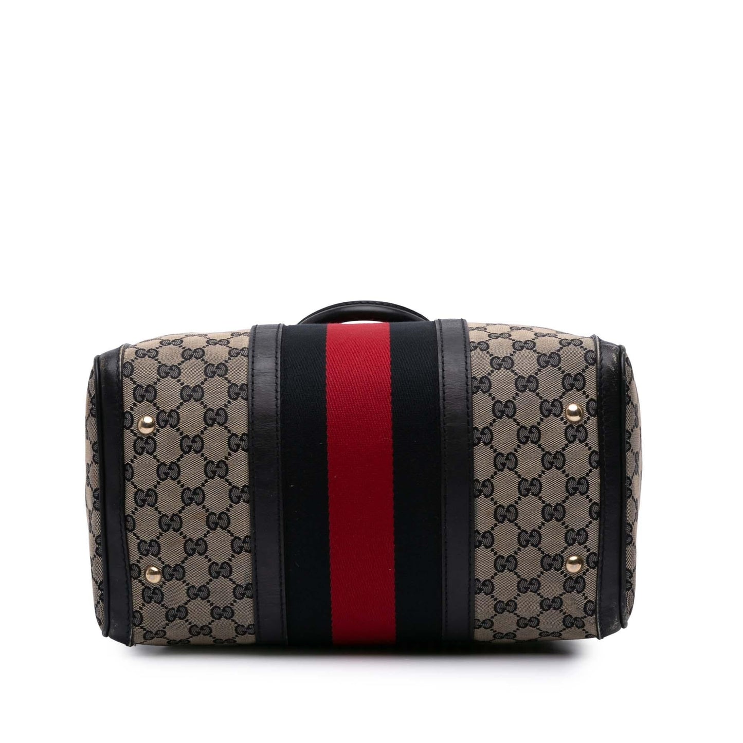 Gucci GG Web Joy Boston Canvas Calf Black Brown Satchel Bag