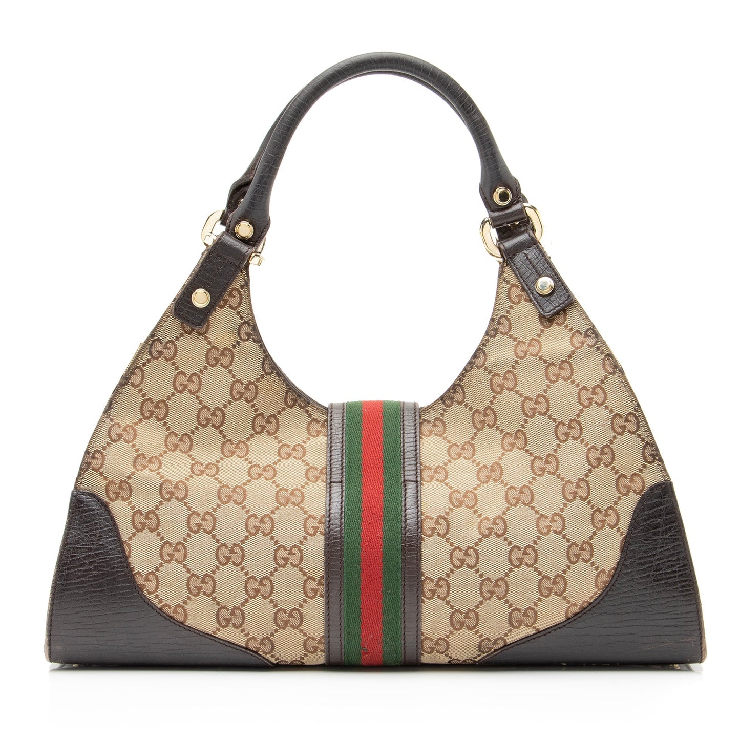 Gucci GG Web Junco SHF Leather Canvas Nylon Brown Shoulder Bag