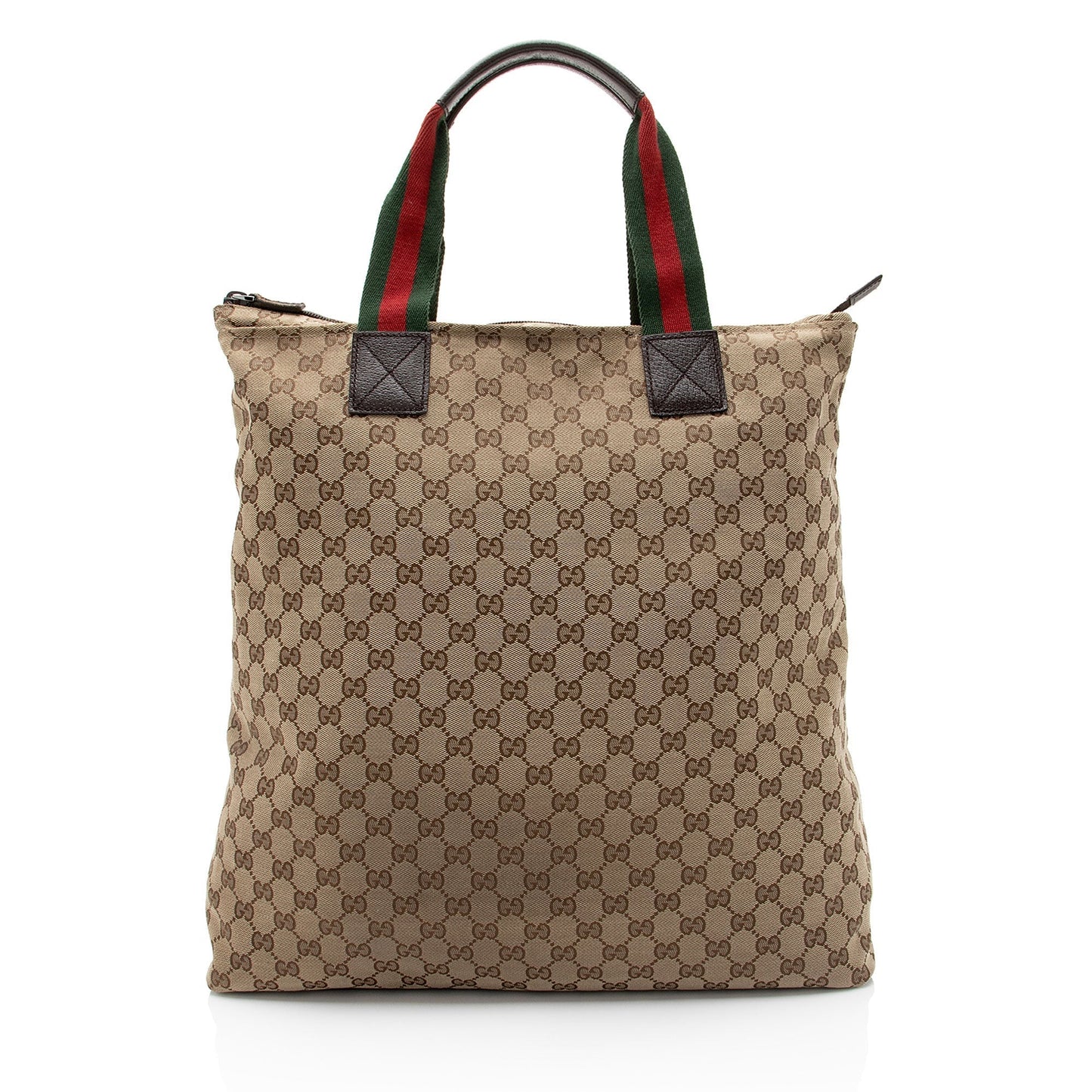 Gucci GG Web N S SHF-3n3x28 Leather Canvas Nylon Brown Tote Bag