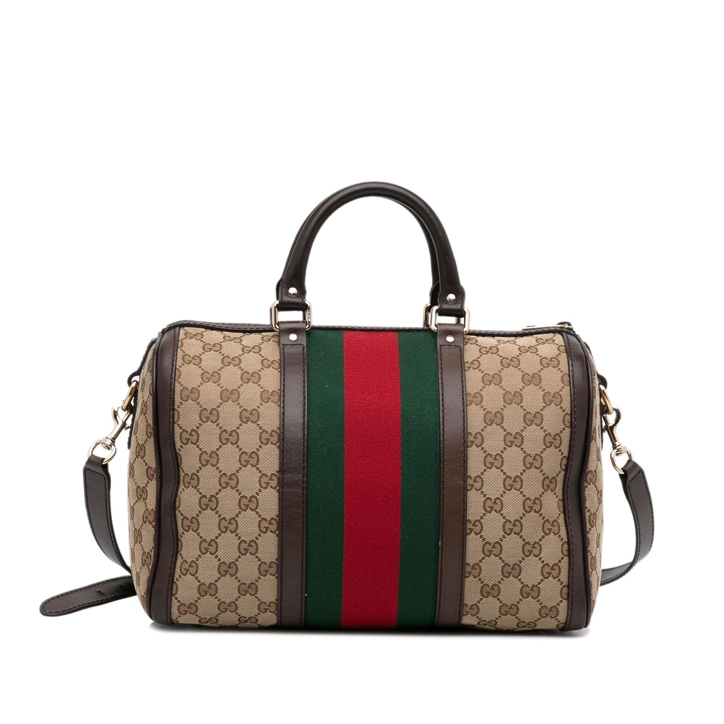Gucci GG Web SHG-u1ER4H Canvas Brown Satchel Bag