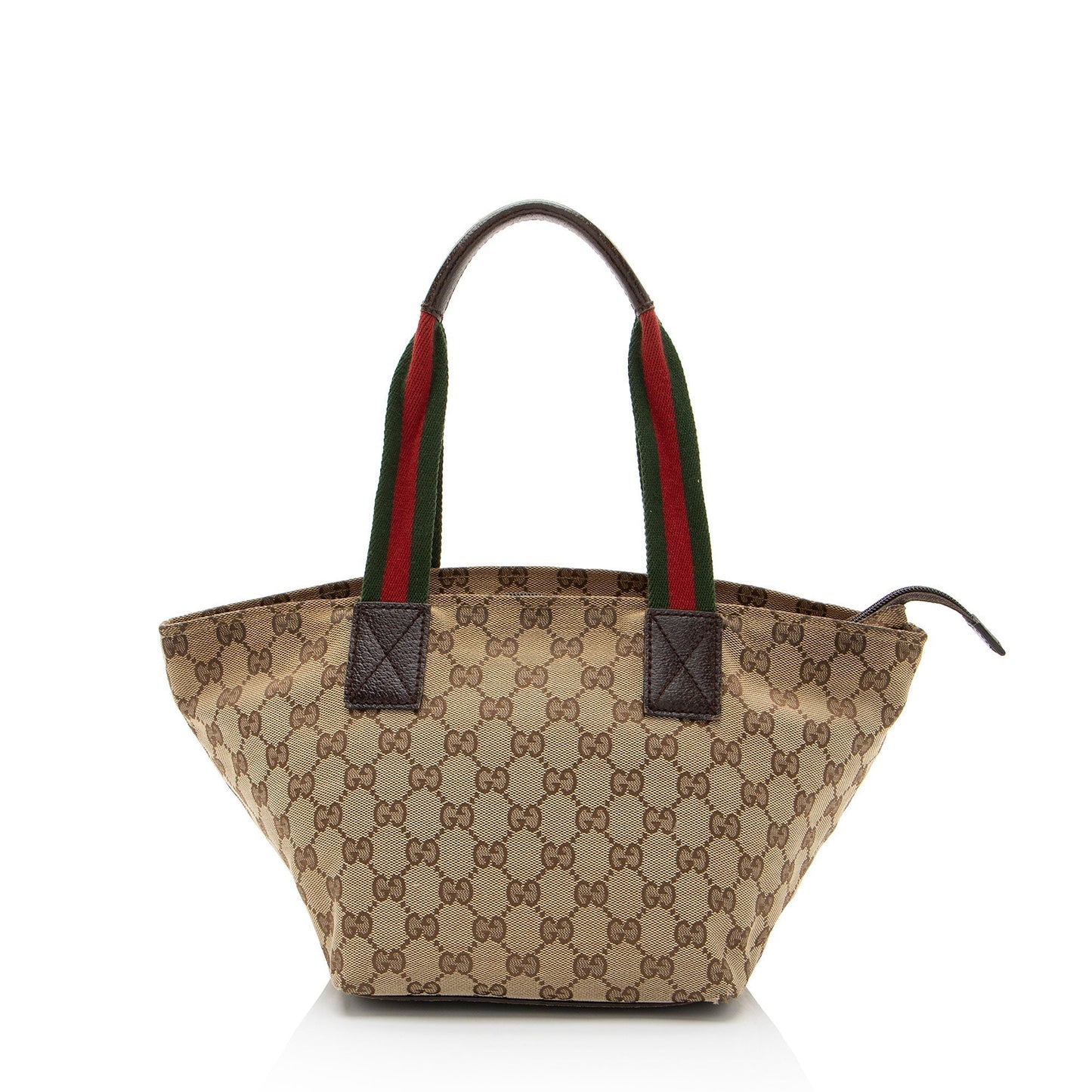 Gucci GG Web Leather Canvas Nylon Brown Tote Bag