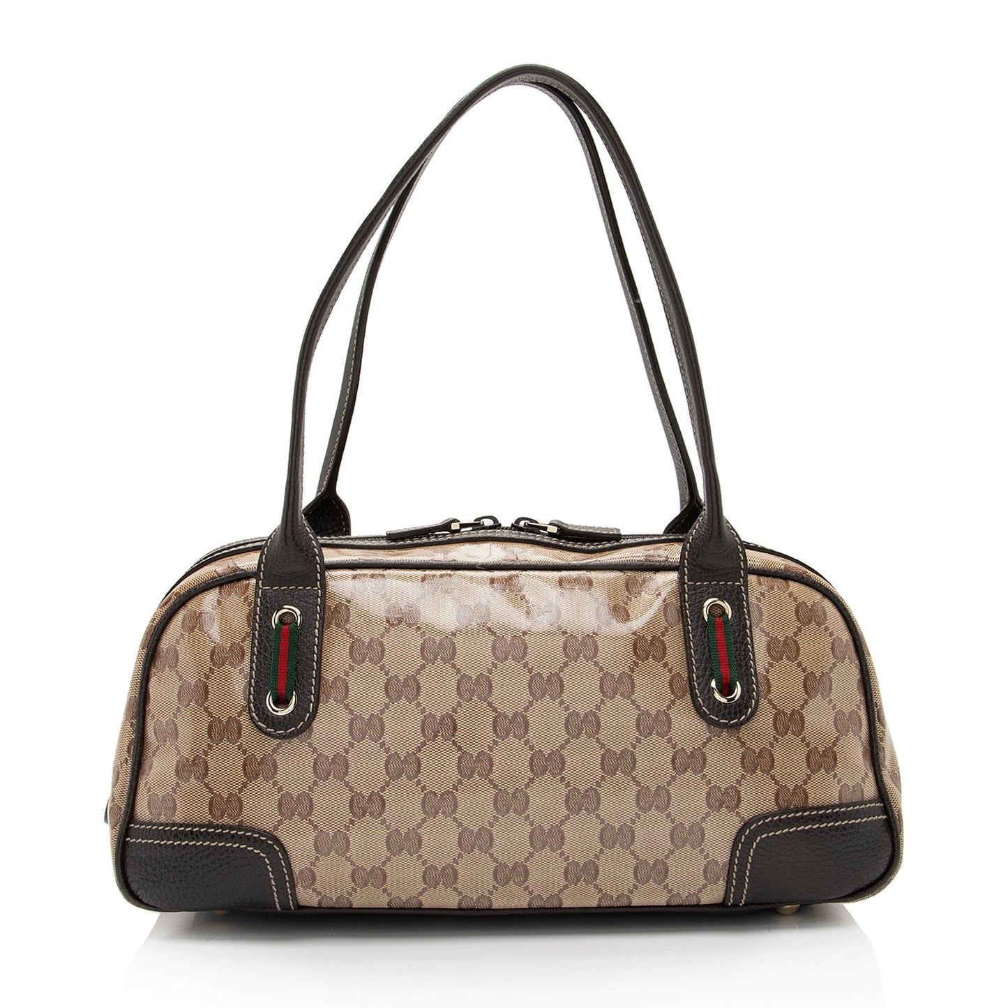 Gucci GG Crystal Princy Boston SHF-fGaodx Leather Canvas Nylon Brown Satchel Bag