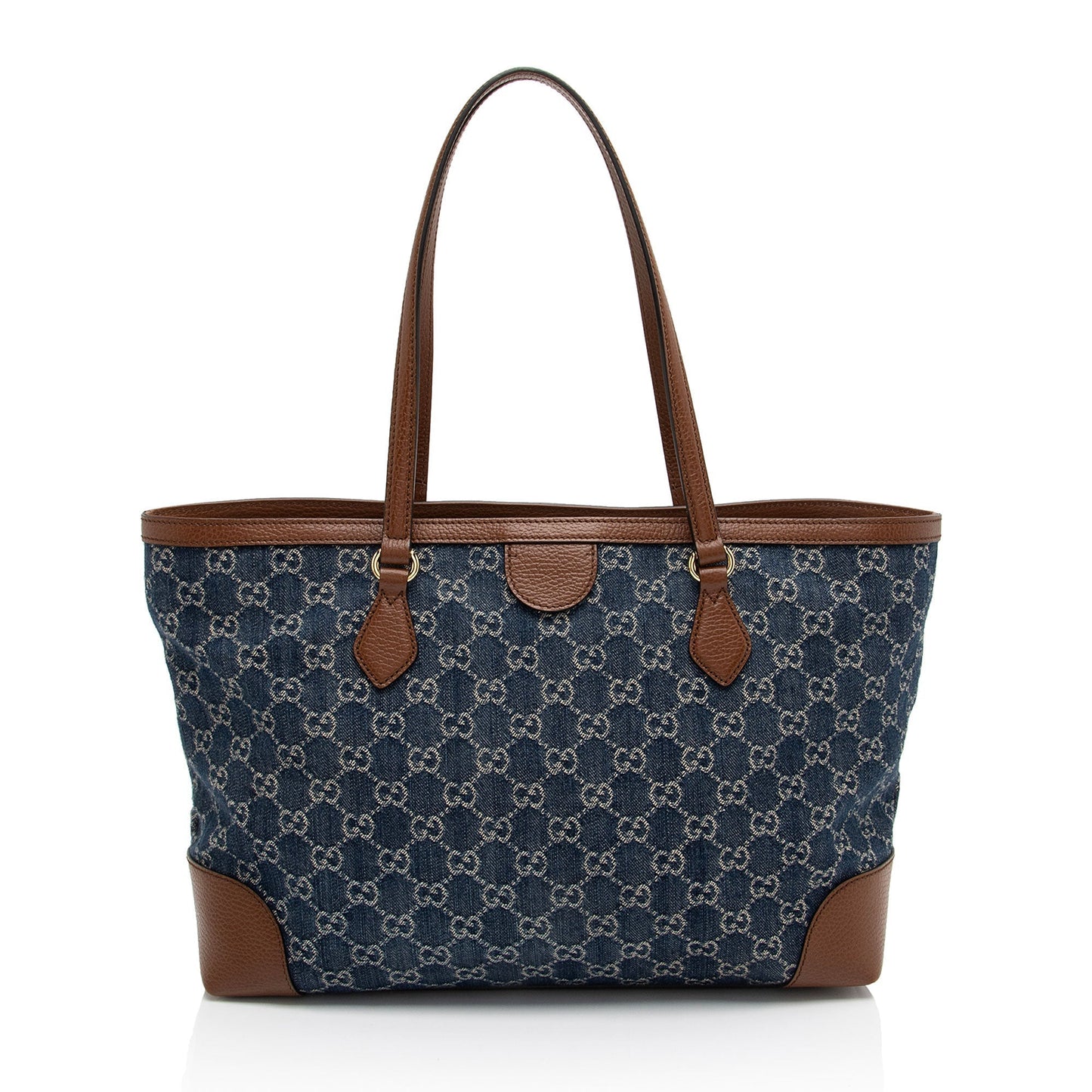 Gucci GG Ophidia SHF-qNfSkO Leather Denim Brown Blue Tote Bag