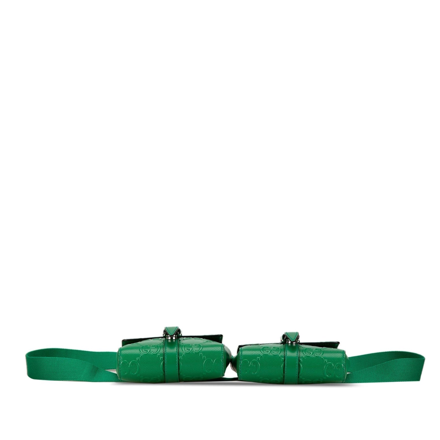 Gucci GG Embossed Perforated Double Belt Calf Green Accessory