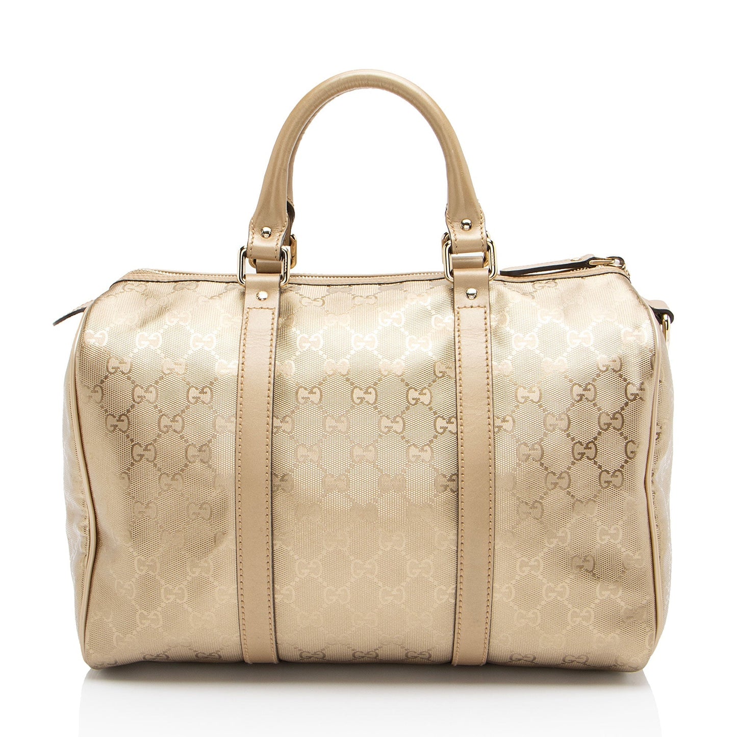 Gucci GG Imprime Joy Boston Leather Canvas Brown Gold Satchel Bag