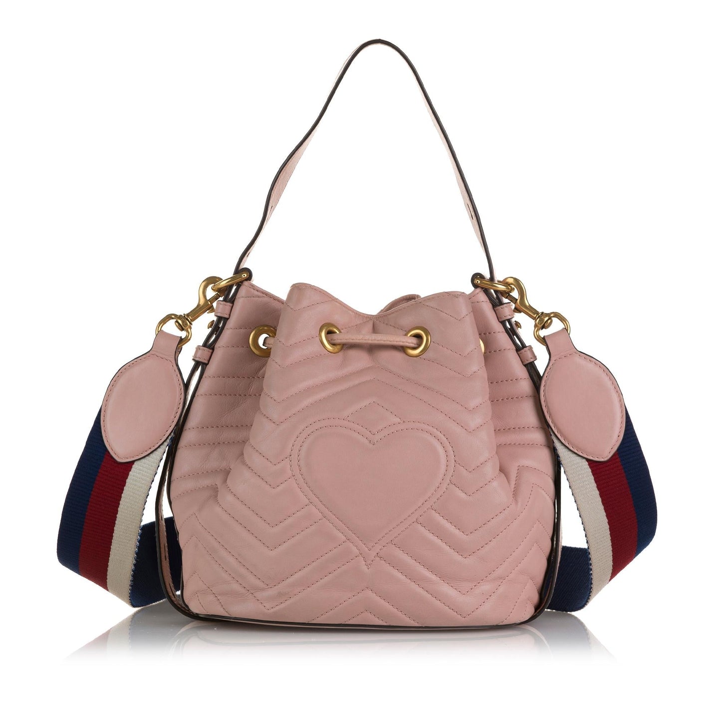 Gucci GG Marmont Web SHG-QWqd0K Calf Pink Bucket Shoulder Bag