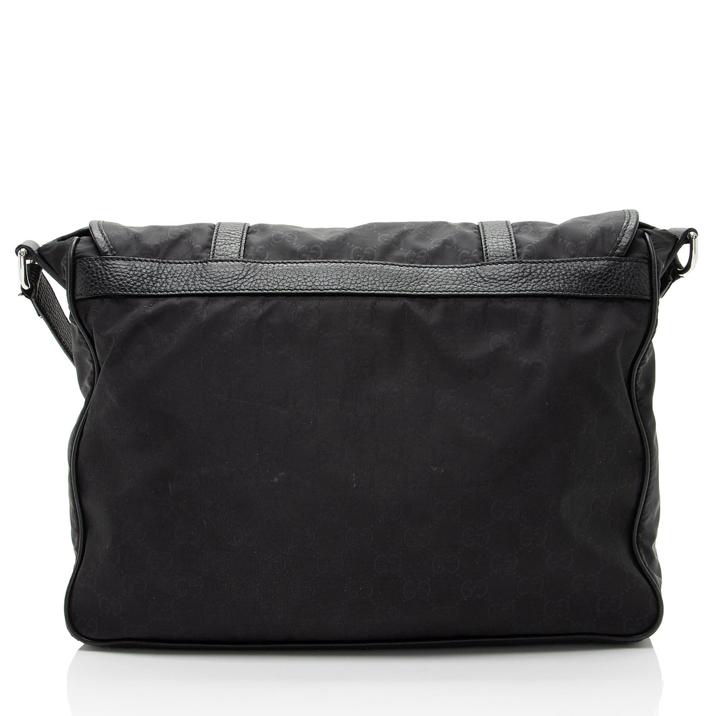 Gucci GG Double Buckle Messenger Leather Nylon Black Shoulder Bag