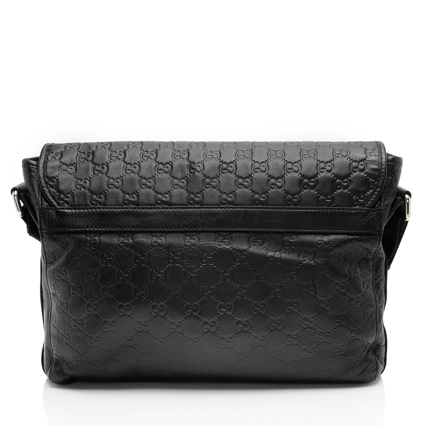 Gucci GG Rubber Effect Web Messenger Leather Nylon Black Medium Shoulder Bag