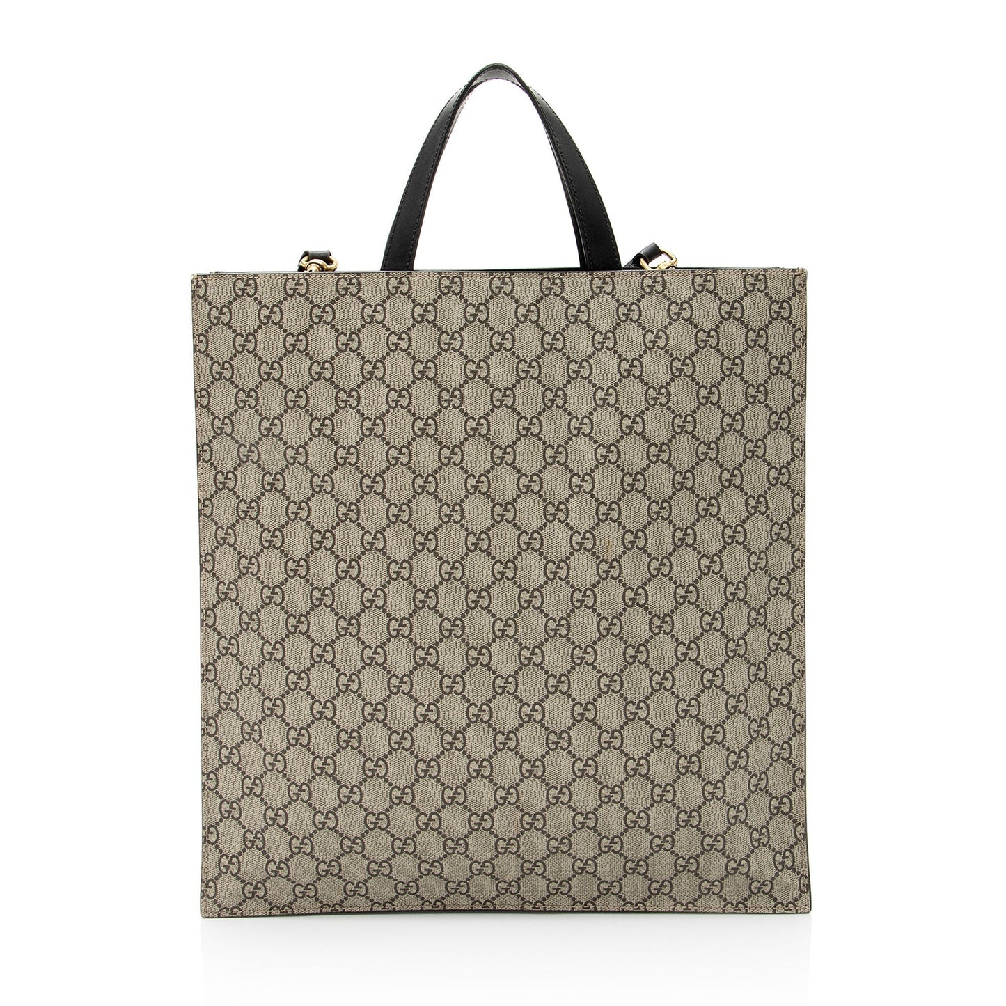 Gucci GG Supreme Angry Cat Leather Canvas Black Beige Tote Bag