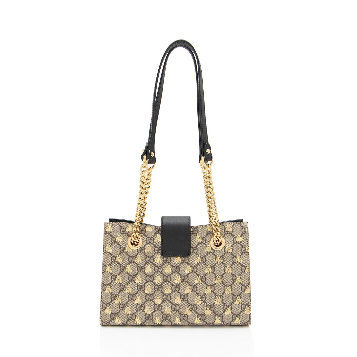 Gucci GG Supreme Bees Padlock SHF-FL3A48 Leather Canvas Black Beige Shoulder Bag