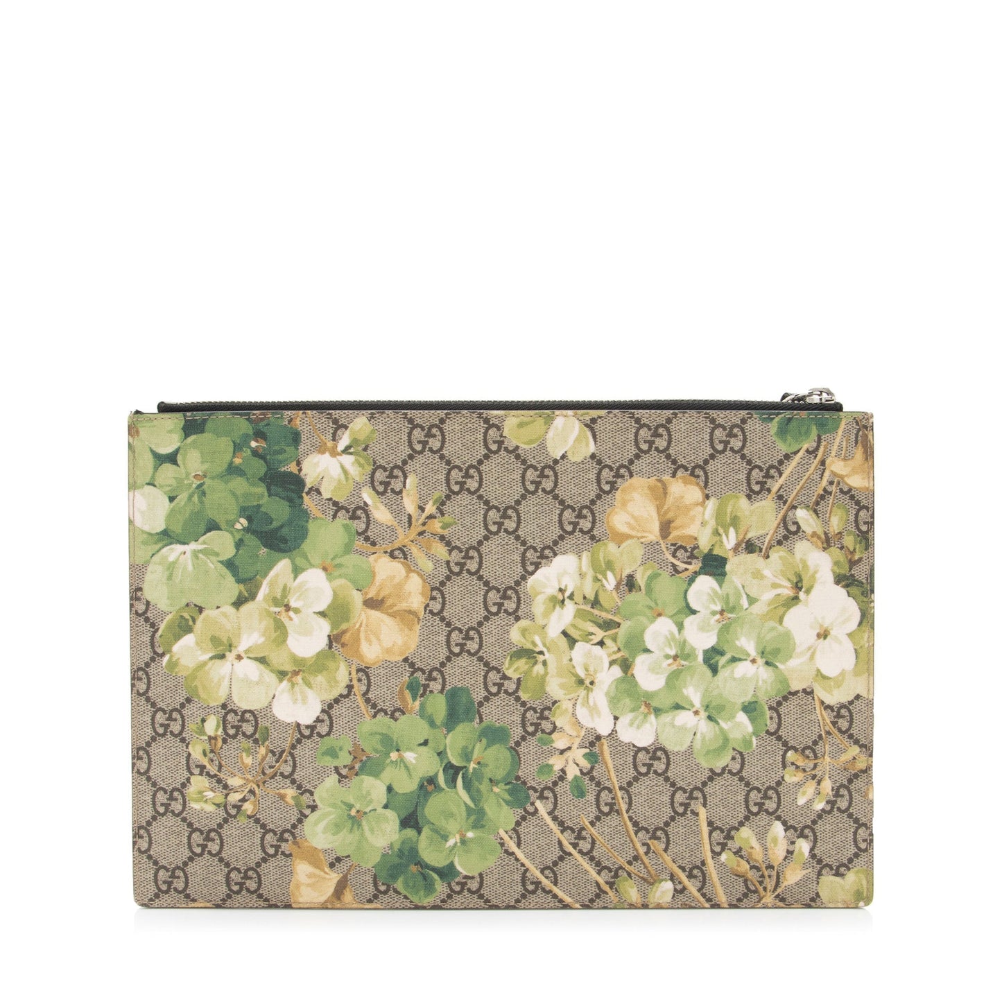 Gucci GG Supreme Blooms Pouch SHF-hBZimk Leather Canvas Beige Large Clutch Bag