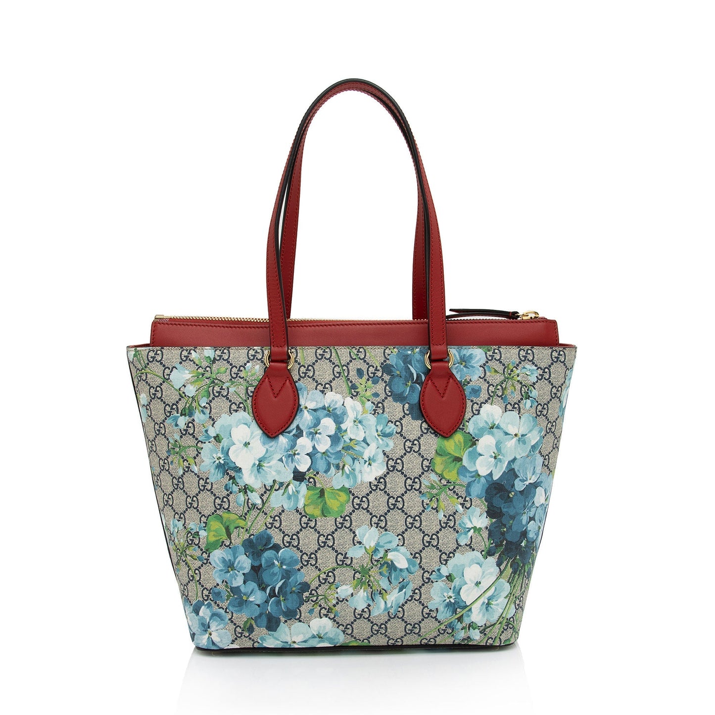 Gucci GG Supreme Blooms Zip SHF-qDfhoQ Leather Canvas Blue Red Tote Bag