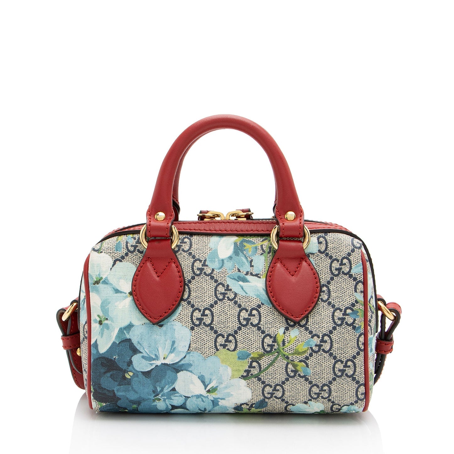 Gucci GG Supreme Blooms Boston SHF-tIlAib Leather Canvas Beige Blue Satchel Bag