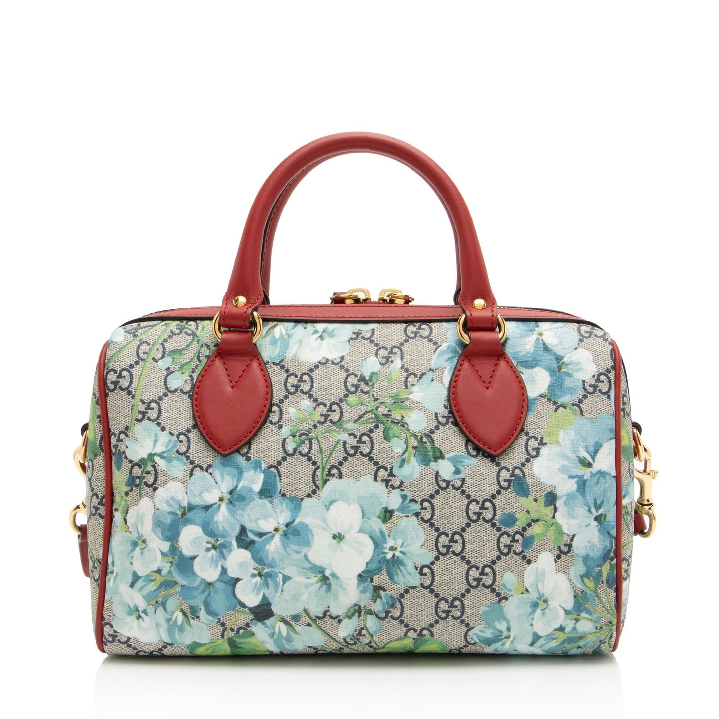 Gucci GG Supreme Blooms Leather Blue Red Small Satchel Bag
