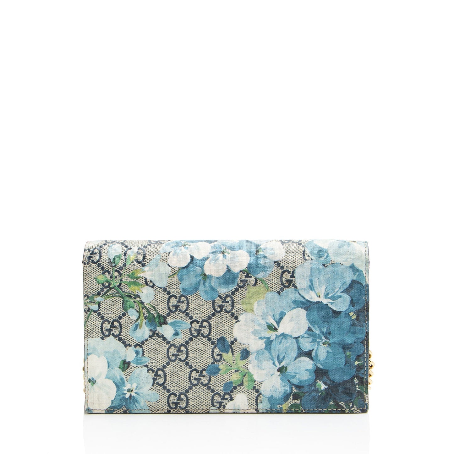 Gucci GG Supreme Blooms Wallet on Leather Canvas Beige Blue Crossbody Bag On Chain