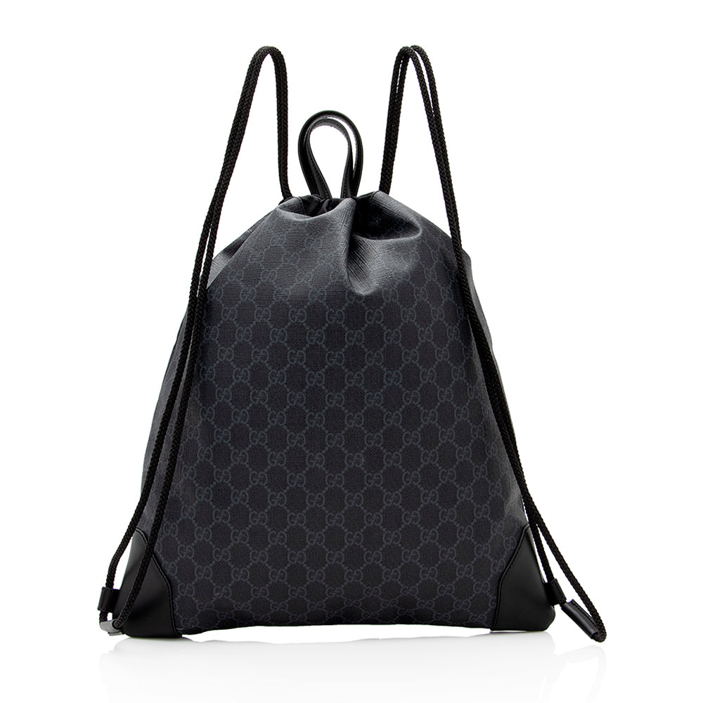 Gucci GG Supreme Drawstring Backpack SHF Leather Canvas Nylon Black Jewelry Backpack Shf