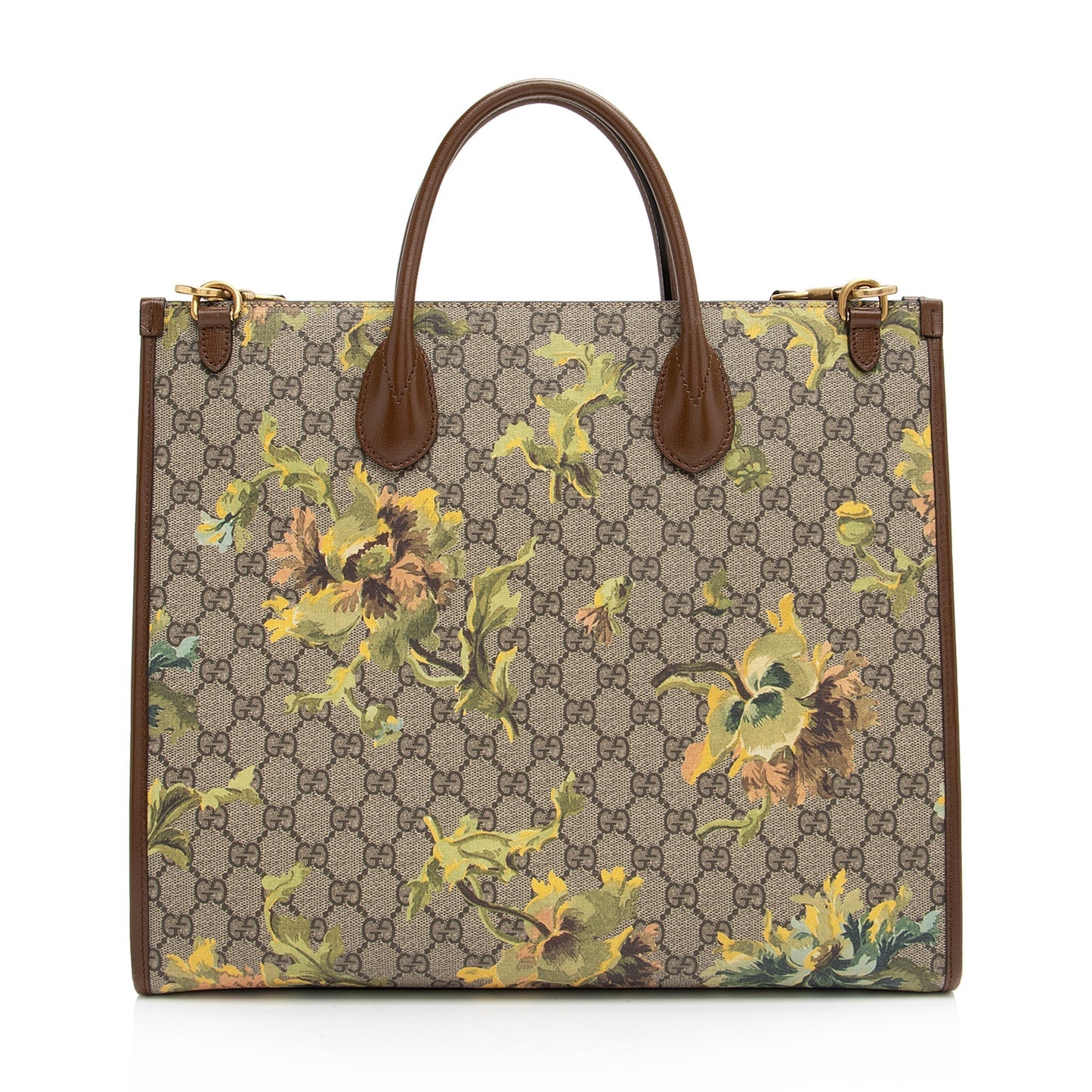 Gucci GG Supreme Carnation SHF Leather Canvas Nylon Brown Tote Bag
