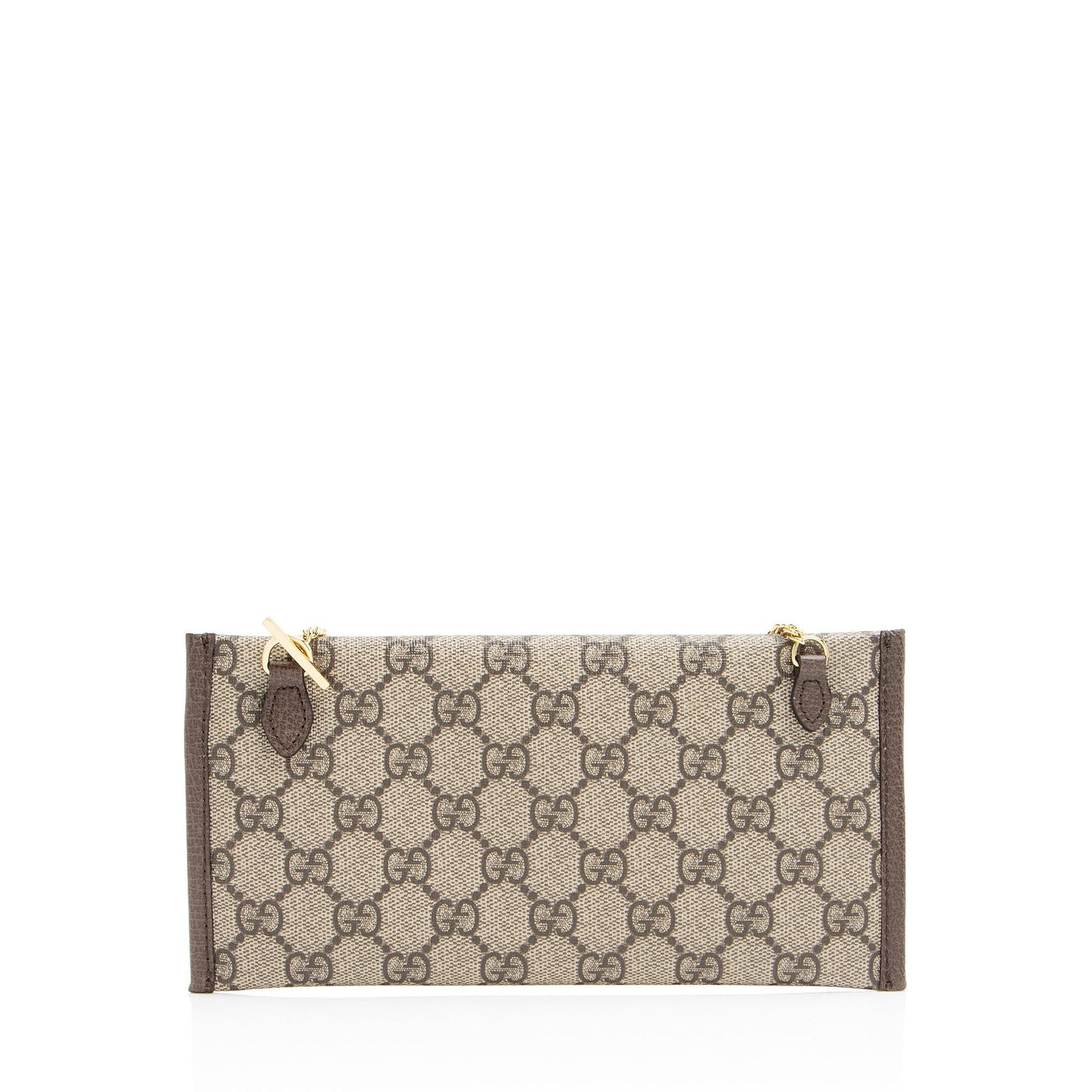 Gucci GG Supreme Chain Pochette Leather Canvas Brown Beige Clutch Bag