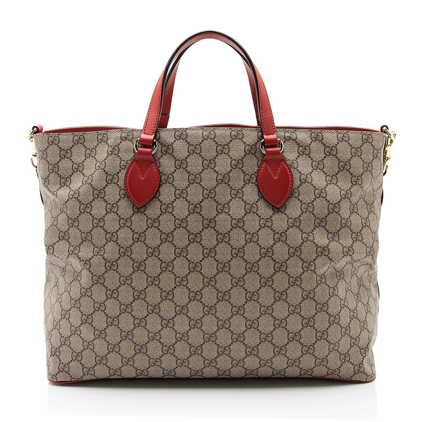 Gucci GG Supreme Embroidered Kingsnake Heart Leather Canvas Beige Tote Bag
