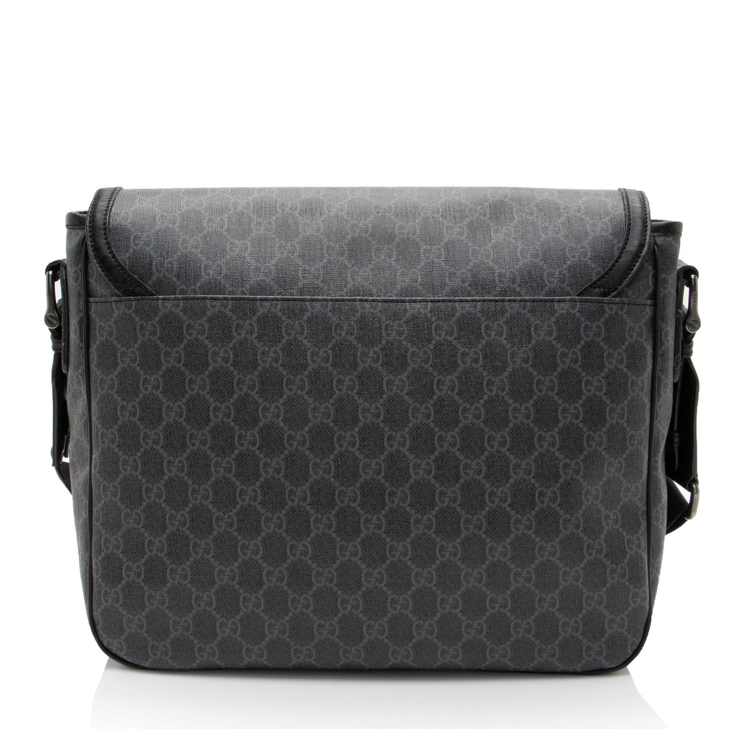 Gucci GG Supreme Flap Messenger Leather Canvas Nylon Black Shoulder Bag
