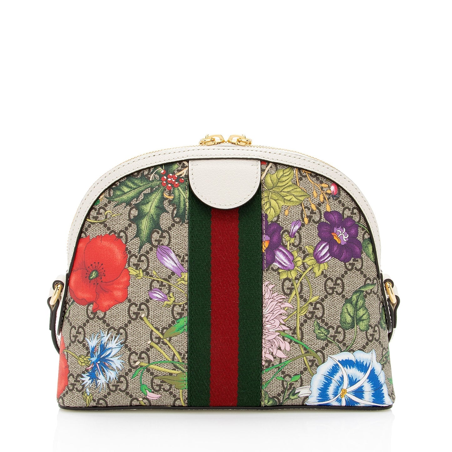 Gucci GG Supreme Flora Ophidia Dome Leather Canvas Nylon White Crossbody Bag Shf Sigitb