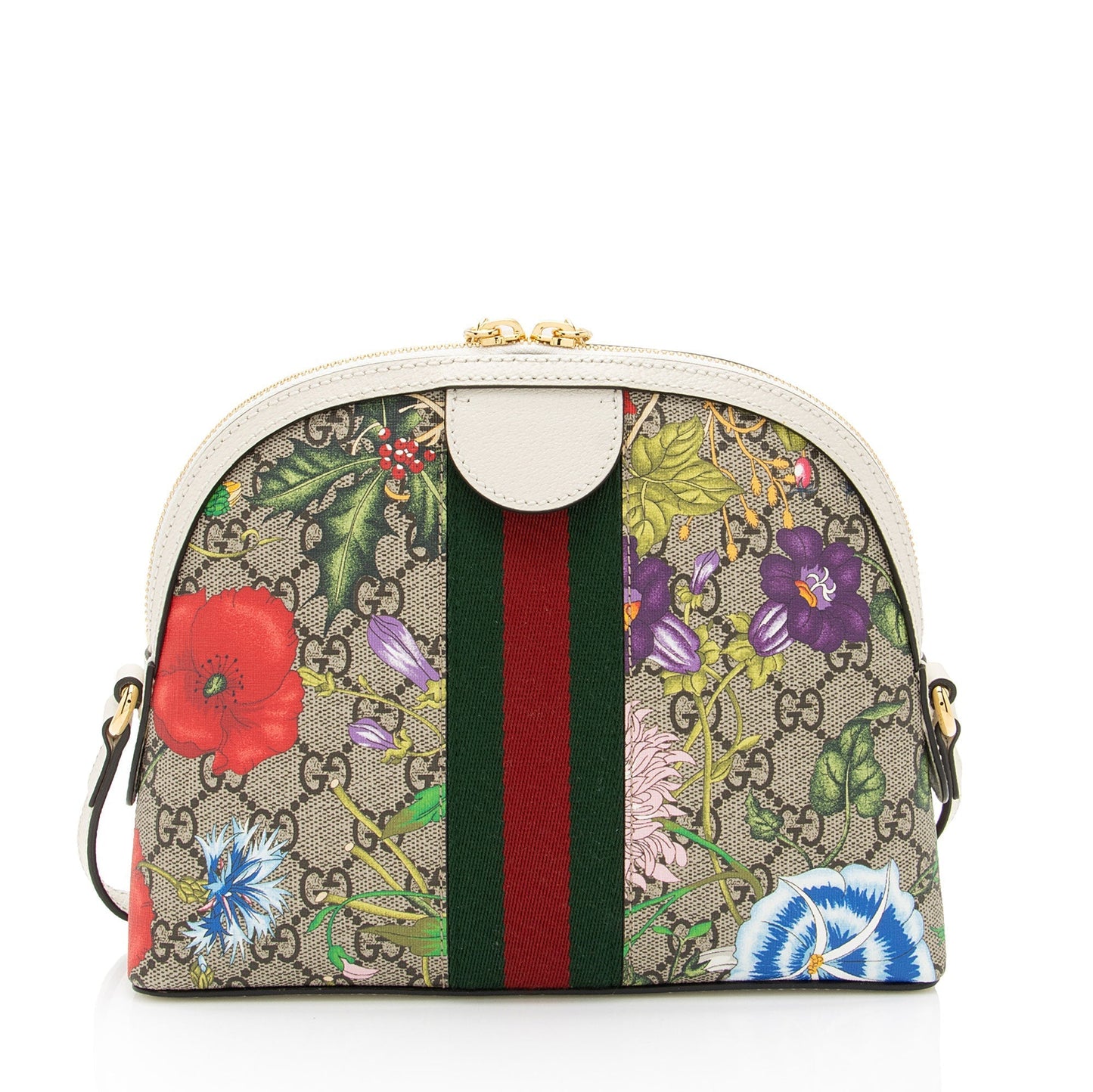 Gucci GG Supreme Flora Ophidia Dome Leather Canvas Nylon White Crossbody Bag Shf Igi7I4