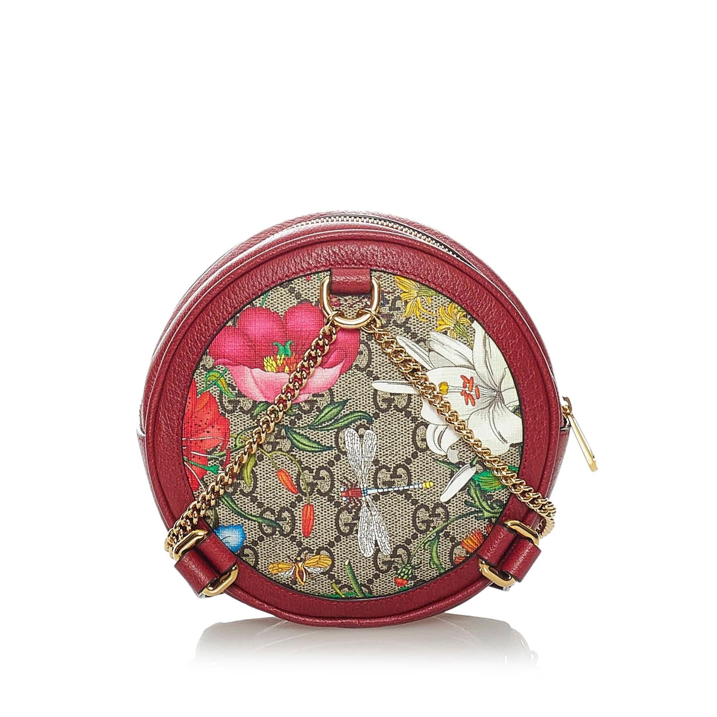 Gucci GG Supreme Flora Ophidia Round Canvas Red Backpack Backpack Shg