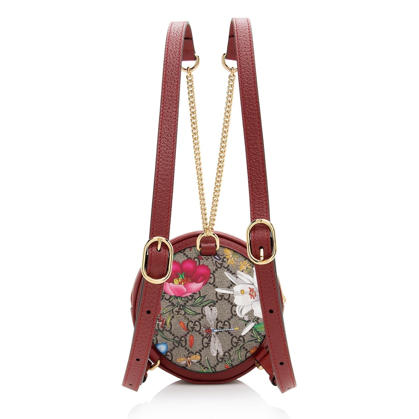 Gucci GG Supreme Flora Ophidia Round Leather Canvas Nylon Beige Shoulder Bag