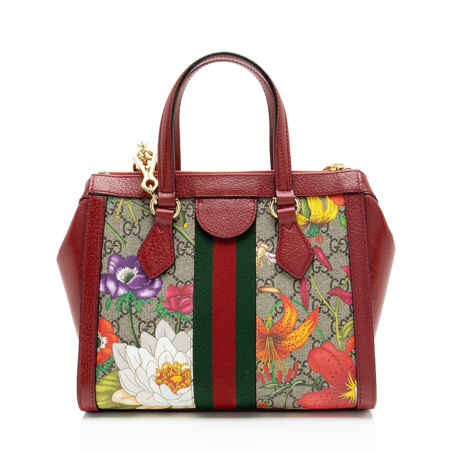 Gucci GG Supreme Flora Ophidia Leather Canvas Nylon Red Tote Bag