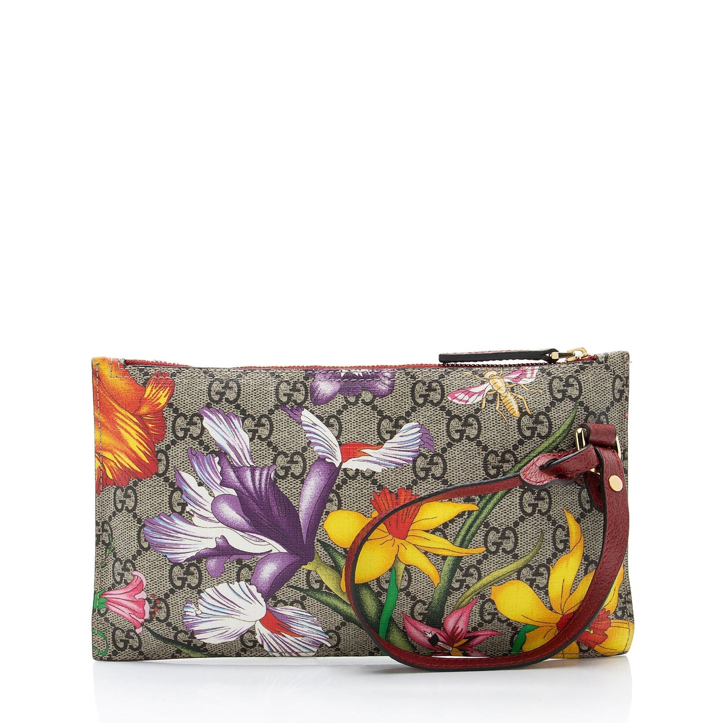 Gucci GG Supreme Flora Pochette SHF-OlwxYM Leather Canvas Beige Red Clutch Bag