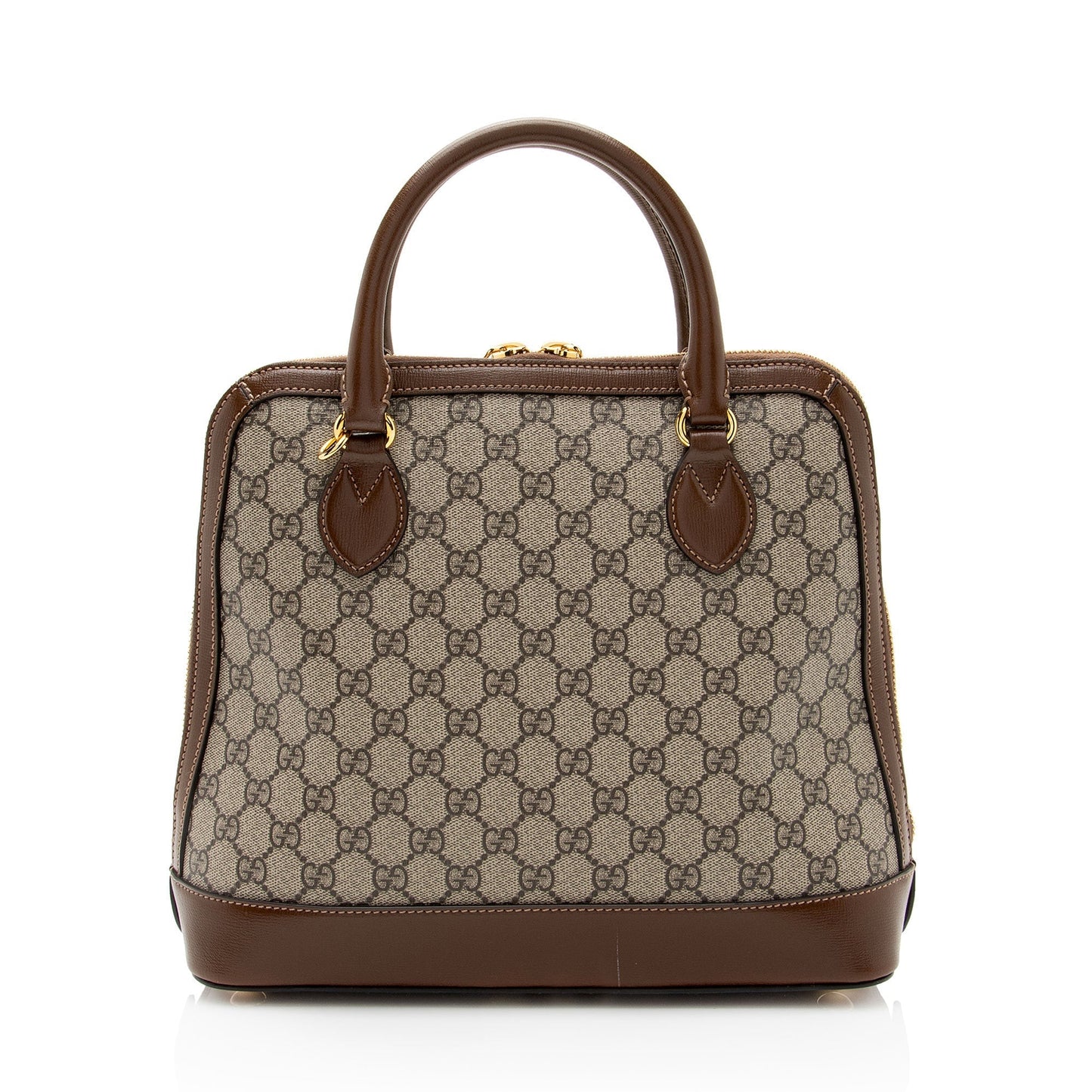 Gucci GG Supreme Horsebit Top Handle Leather Canvas Brown Beige Satchel Bag