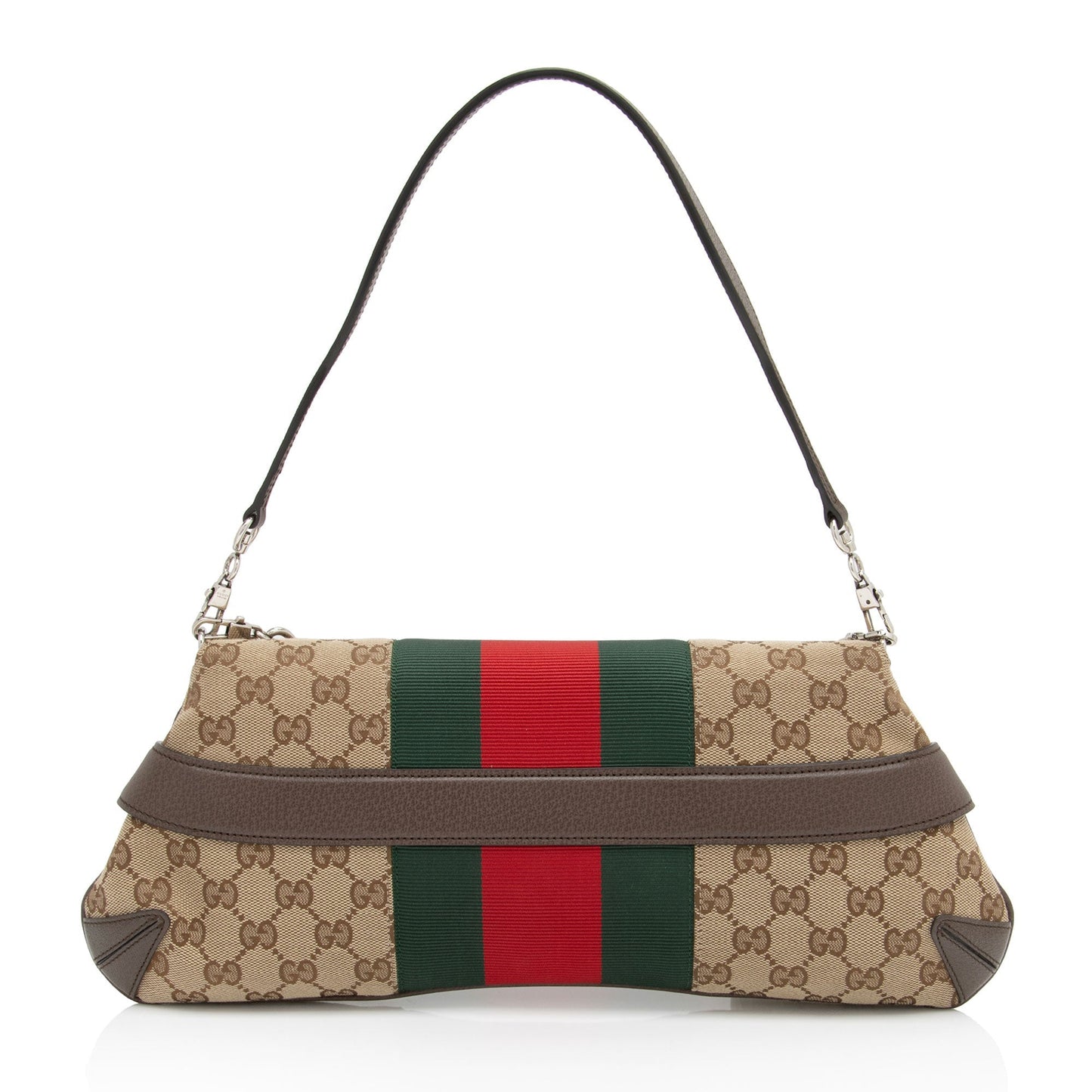 Gucci GG Supreme Horsebit Web Chain Leather Canvas Nylon Brown Shoulder Bag