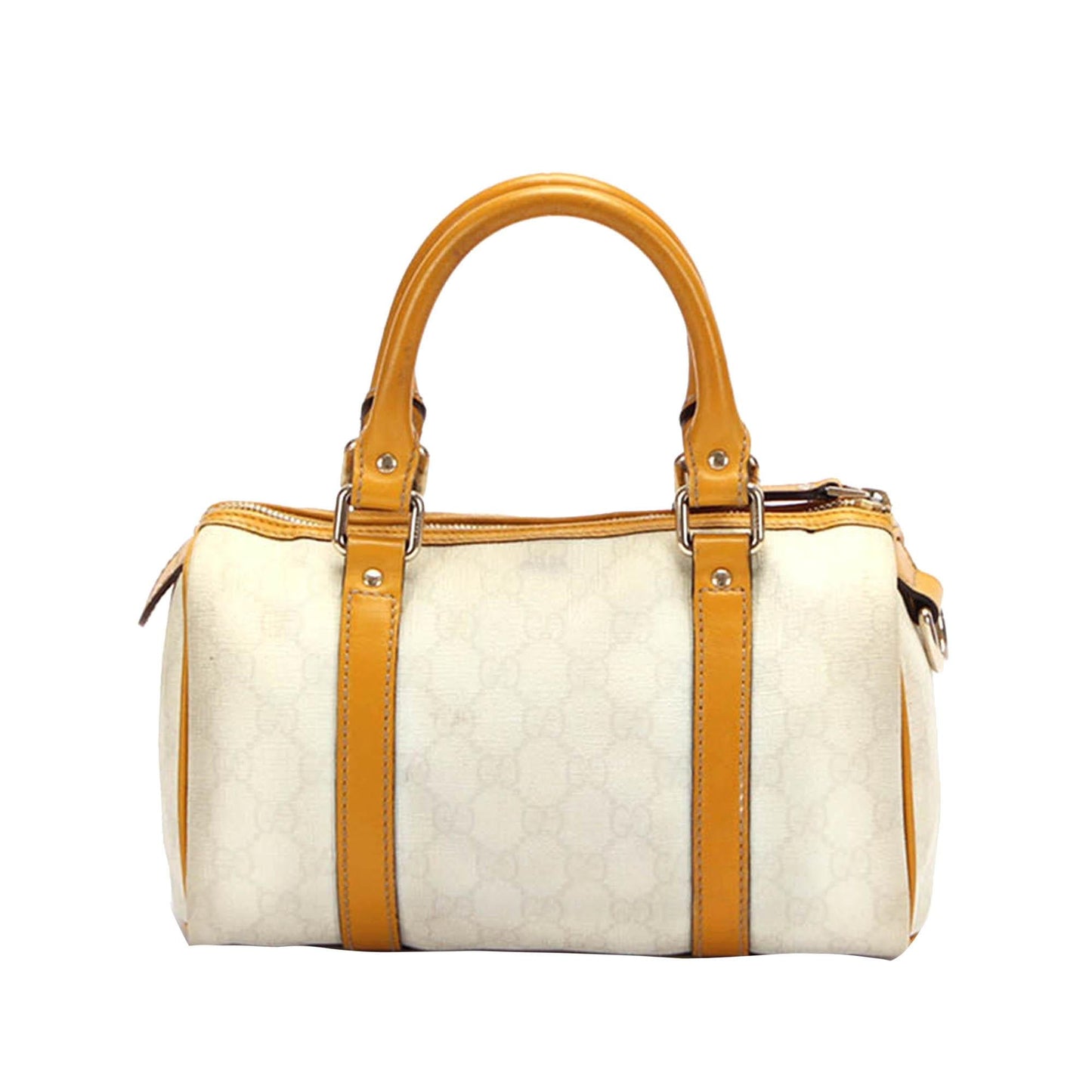 Gucci GG Supreme Joy Boston SHG Canvas Calf White Brown Satchel Bag