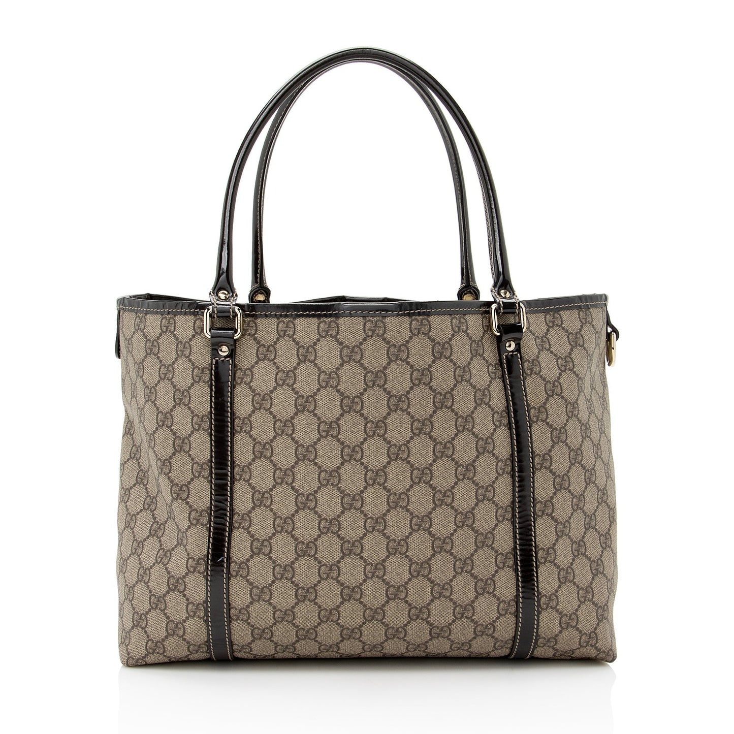 Gucci GG Supreme Joy SHF Canvas Patent Calfskin Brown Tote Bag