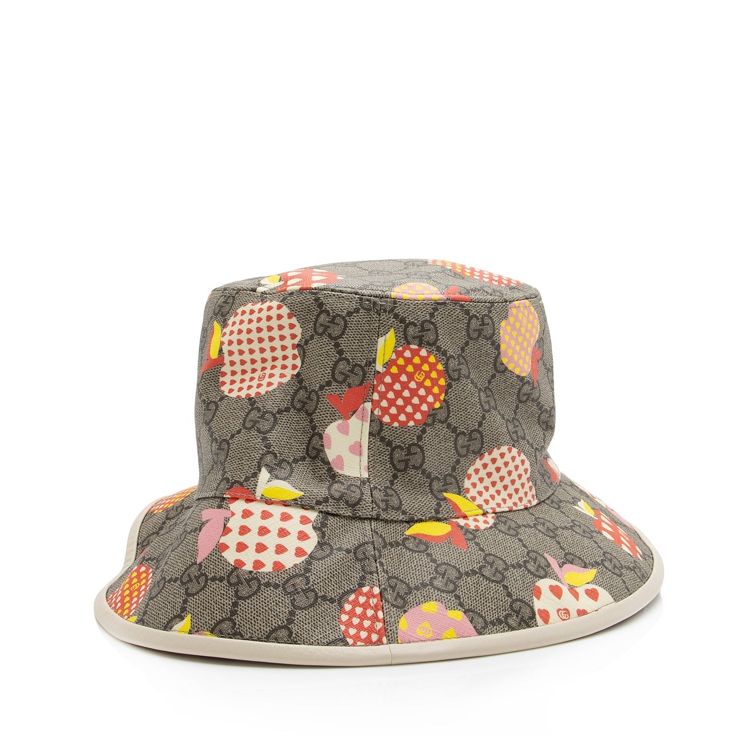 Gucci GG Supreme Les Pommes Hat Leather Canvas Beige Bucket Bag