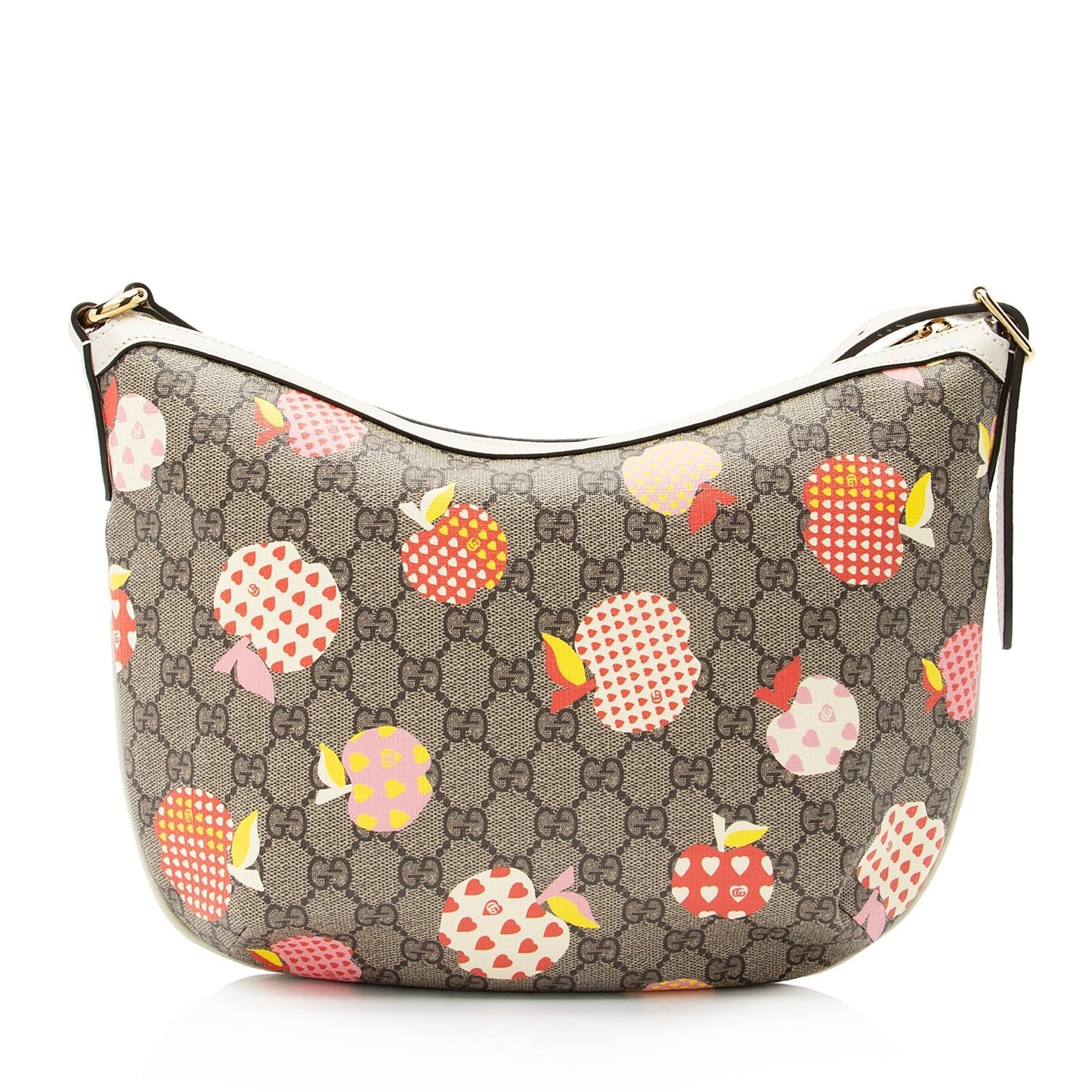 Gucci GG Supreme Les Pommes Half Leather Canvas Beige Shoulder Bag