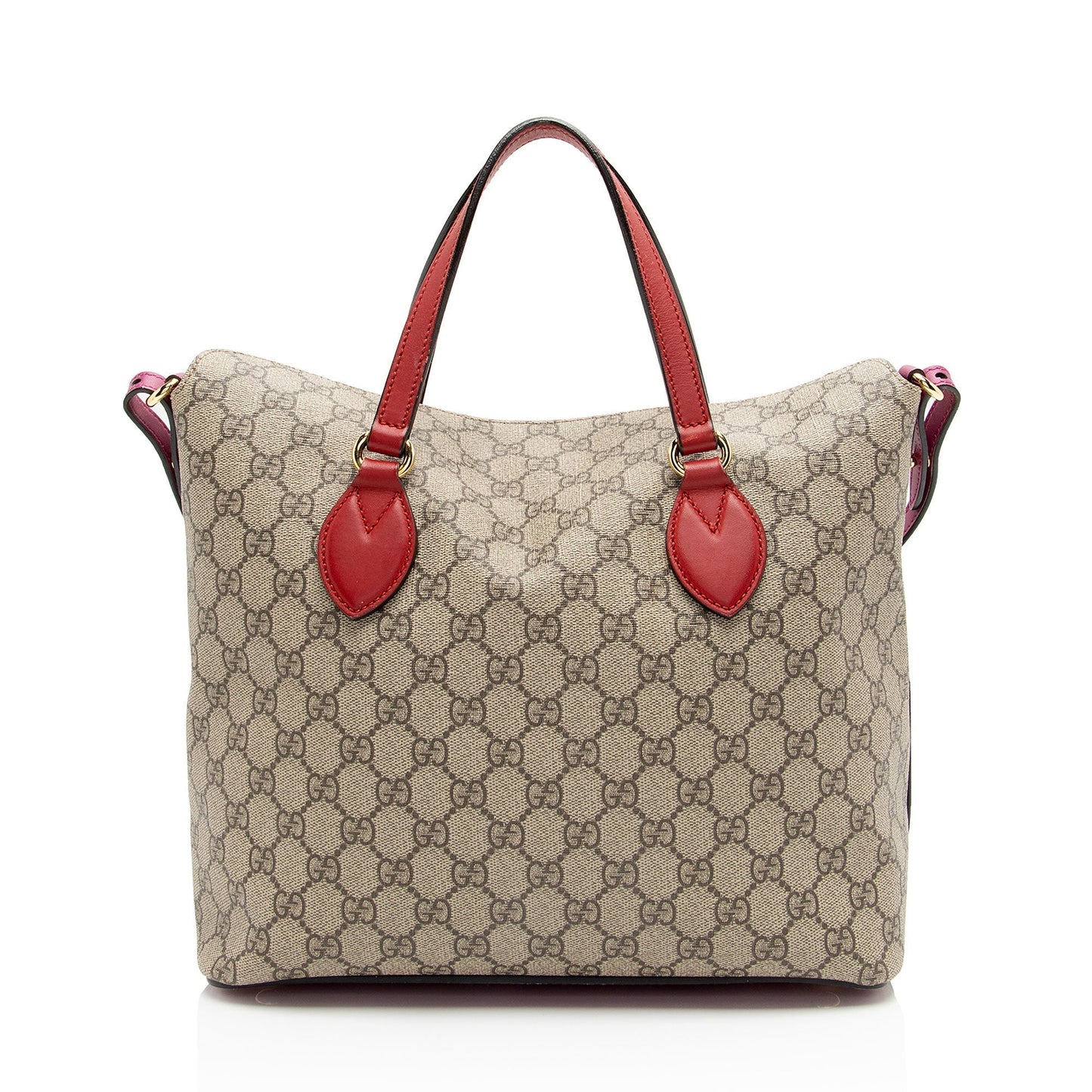 Gucci GG Supreme Linea A Fold Leather Canvas Brown Red Tote Bag