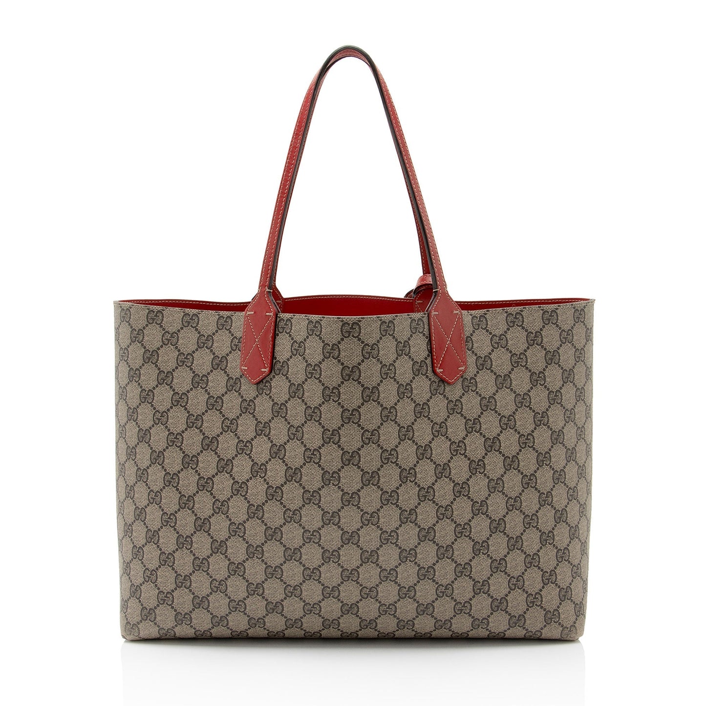 Gucci GG Supreme Reversible SHF-VpKL0G Leather Canvas Beige Red Tote Bag